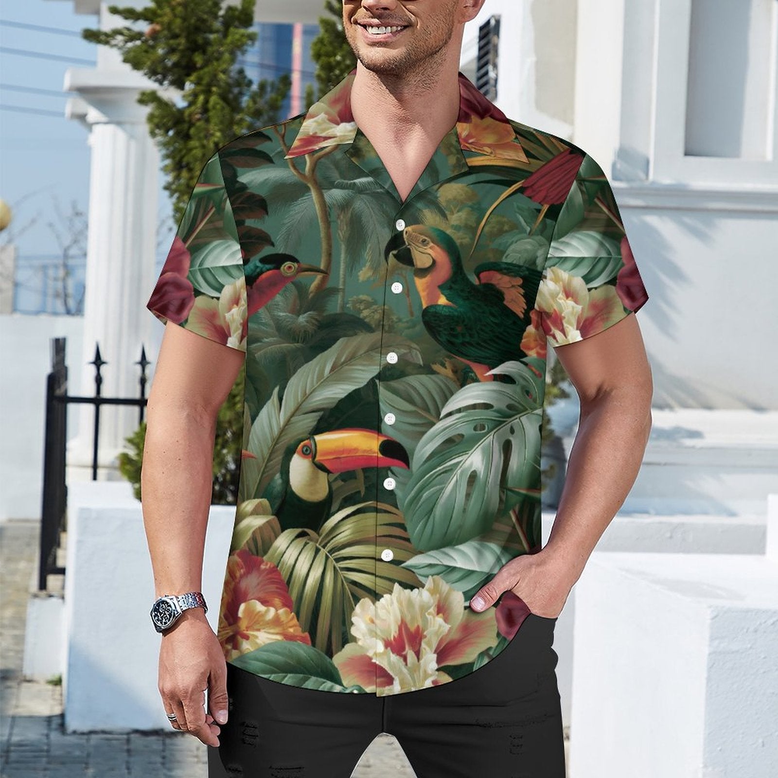 Short Sleeve Cuban Collar Shirt(All-Over Printing) Hawaiian Print 3