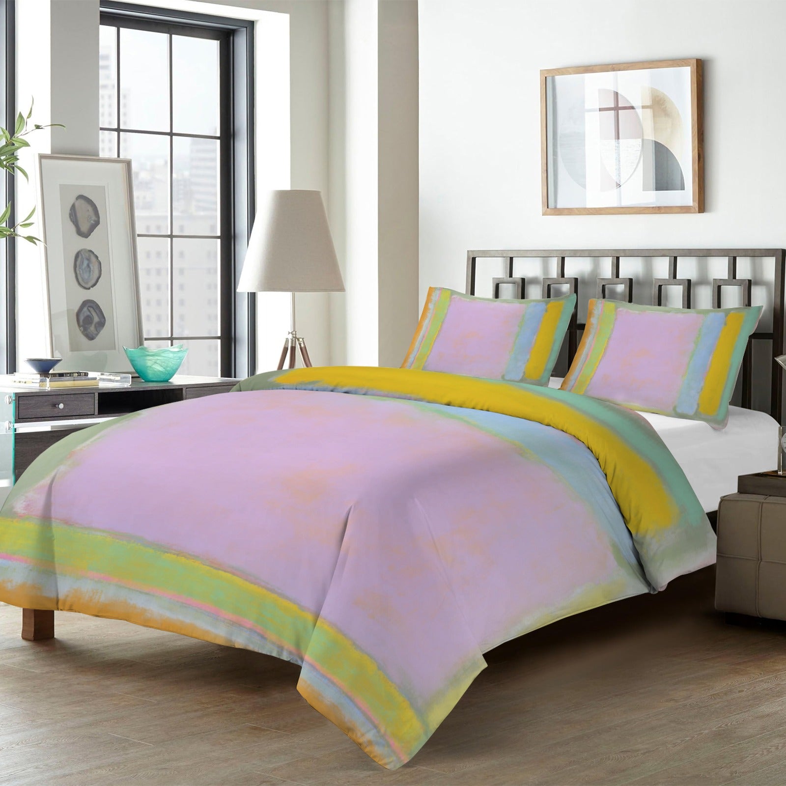 winter.moon_mark_rothko_painting_SPRING_colors_pastel_colors__8dc559d5-8bc8-4d5f-a047-954f7ab8449b_3 4-Piece Bedding Set with Blank Fitted Sheet 82.7x82.7inch