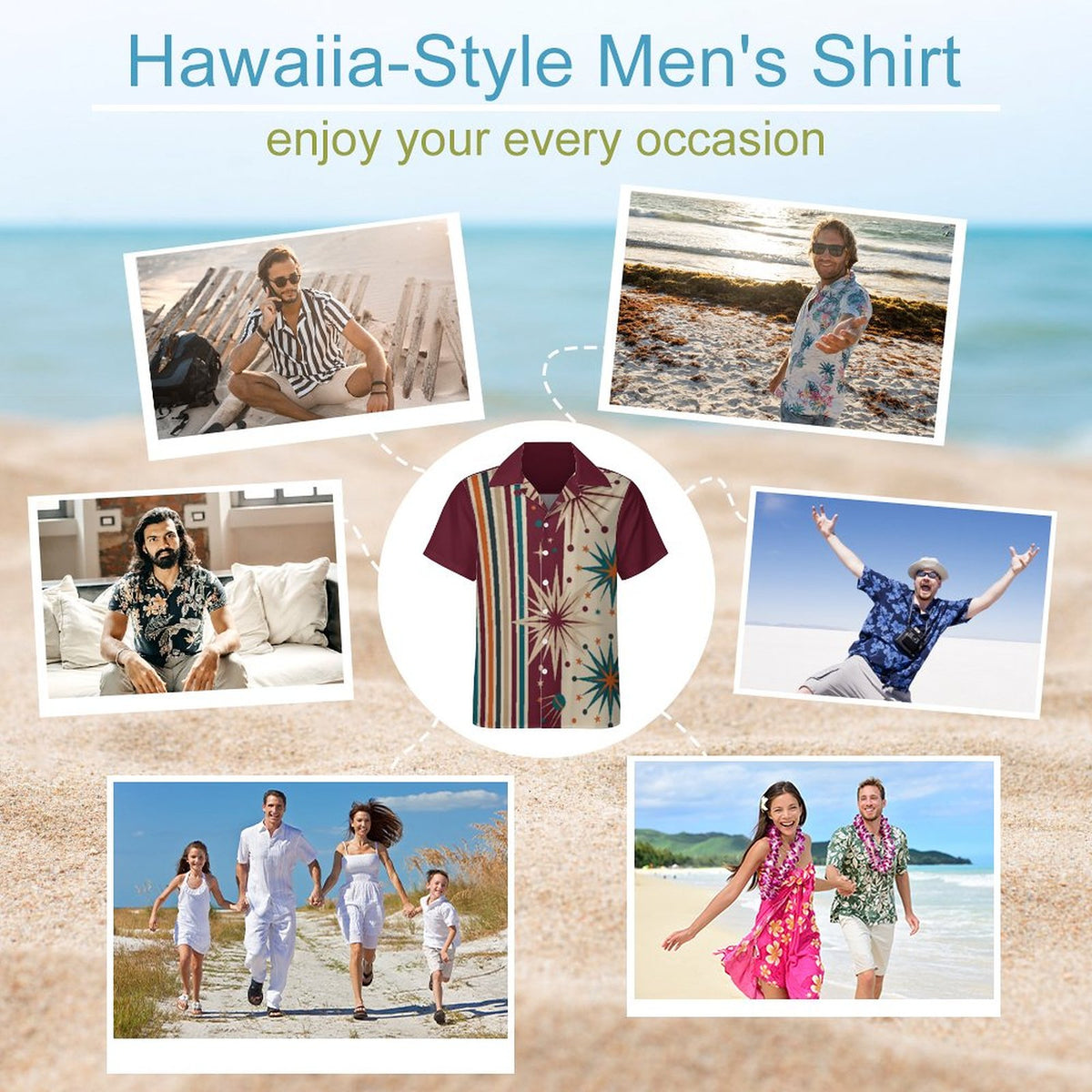 Short Sleeve Cuban Collar Shirt(All-Over Printing) bowling retro starburst lines burgundy beige teal orange