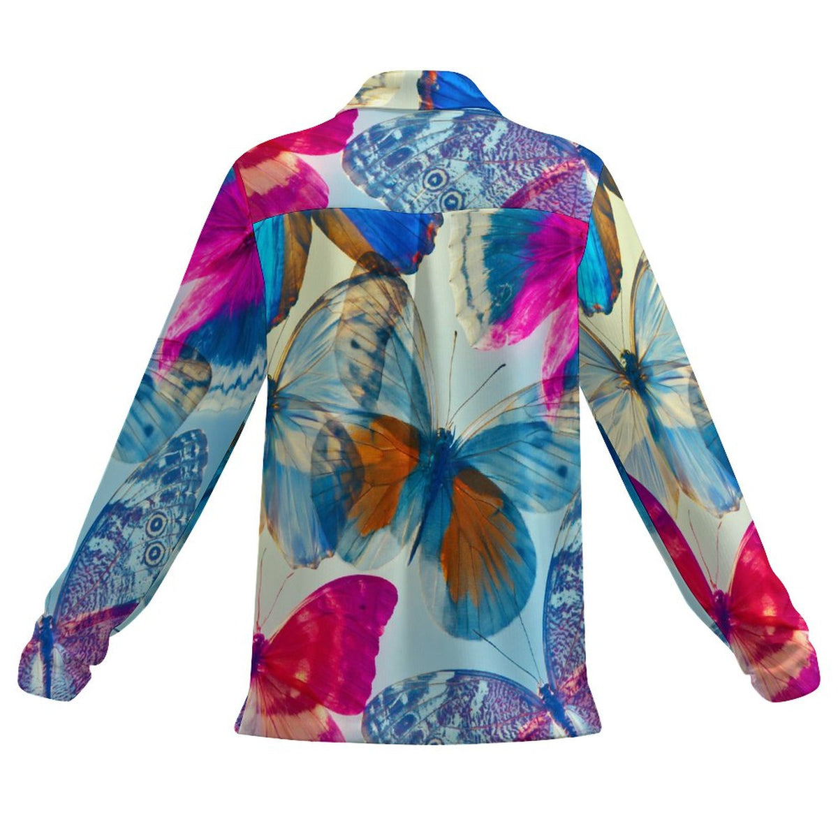 Pink and Blue Butterfly V Neck