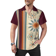 Short Sleeve Cuban Collar Shirt(All-Over Printing) burgundy retro pattern beige starburst