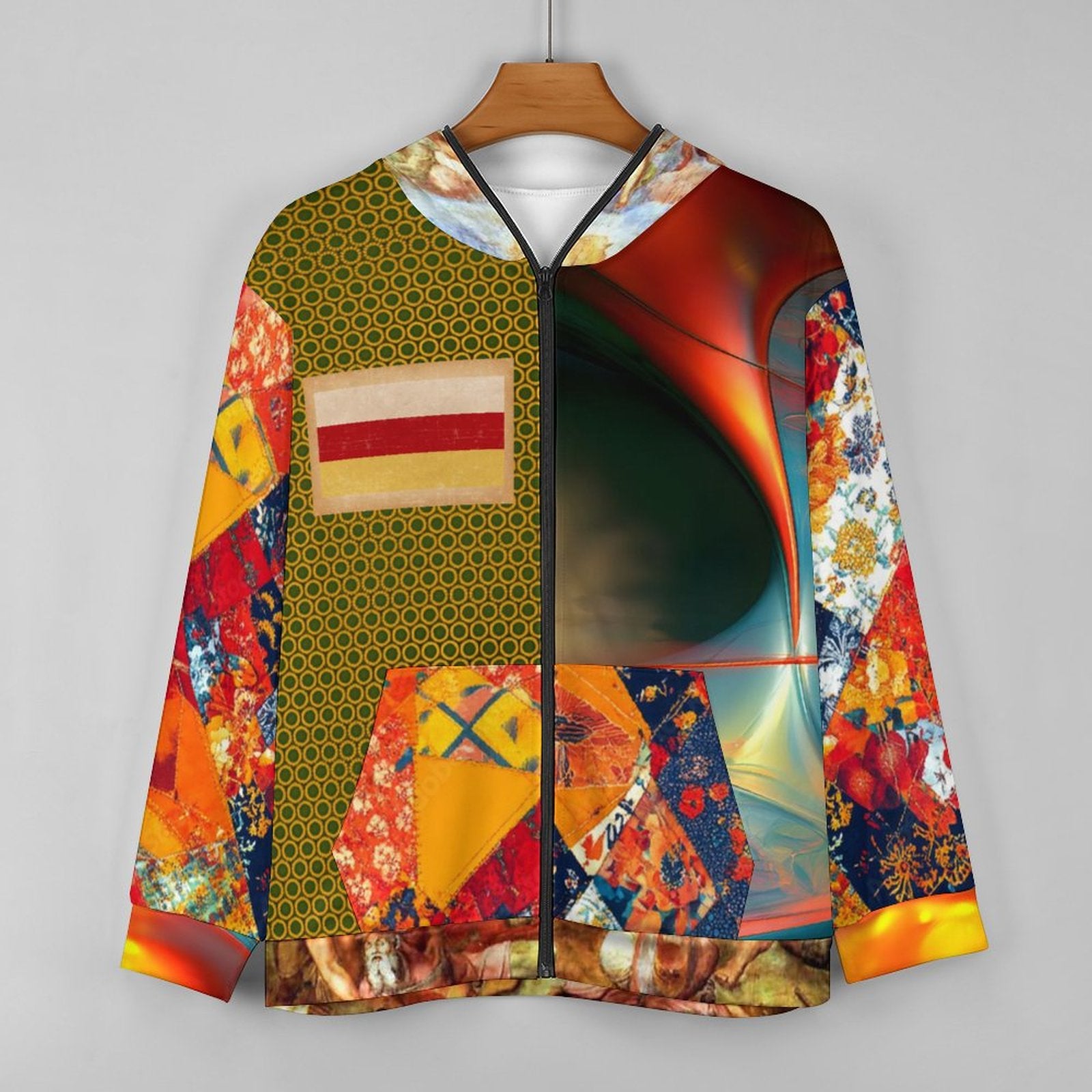280gsm Full Zip Hoodie For Men(All-Over Printing)bright multicolor patchwork