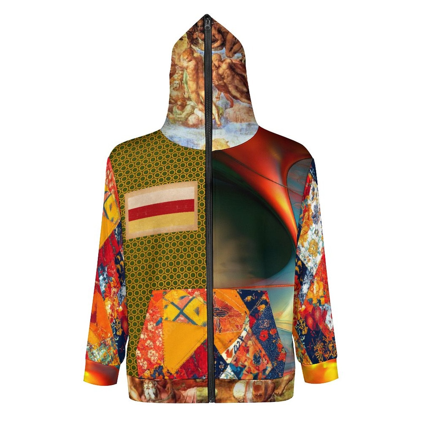 280gsm Full Zip Hoodie For Men(All-Over Printing)bright multicolor patchwork