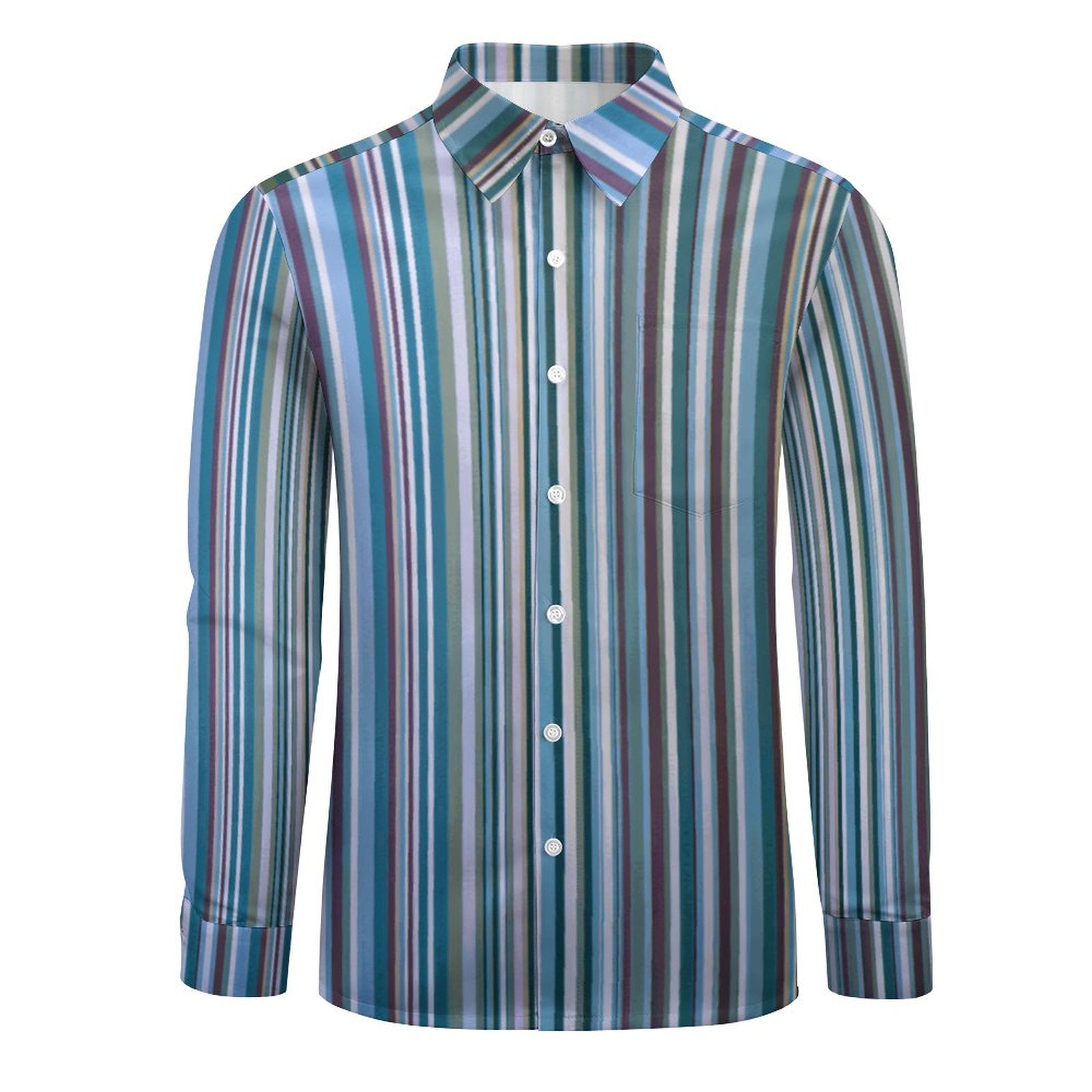 135gsm Casual Long-Sleeve Shirt for Men(All-Over Printing) BLUE AND MUTED COLOR STRIPED SHIRT