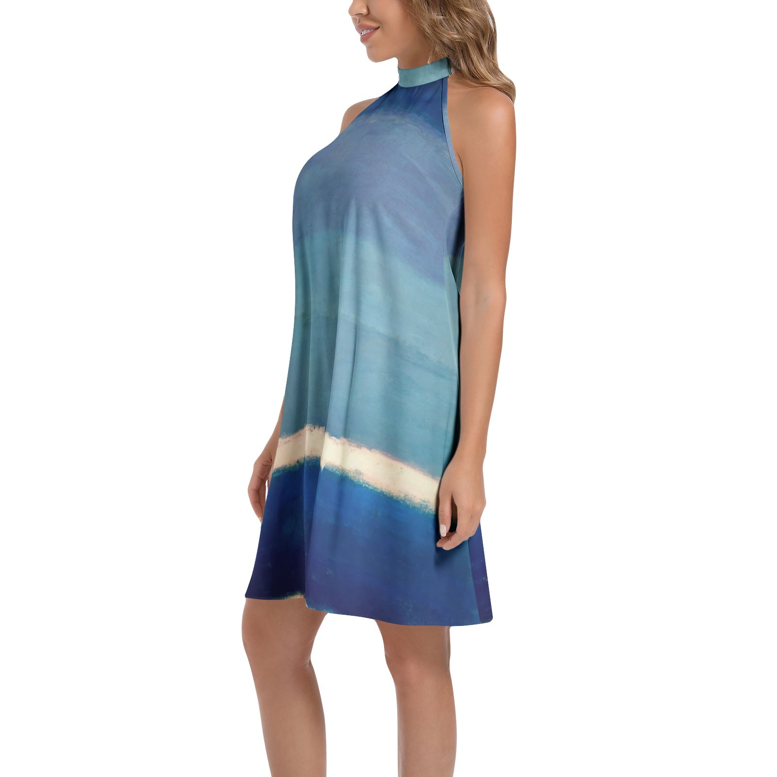 Tie Back Halter Neck Flared Dress