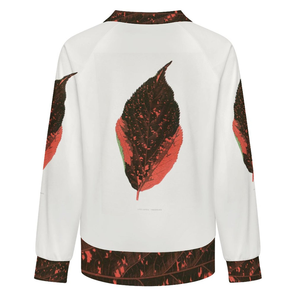 170gsm Casual Long Sleeve V-Neck Sweatshirt(All-Over Printing) Orange leaf pattern