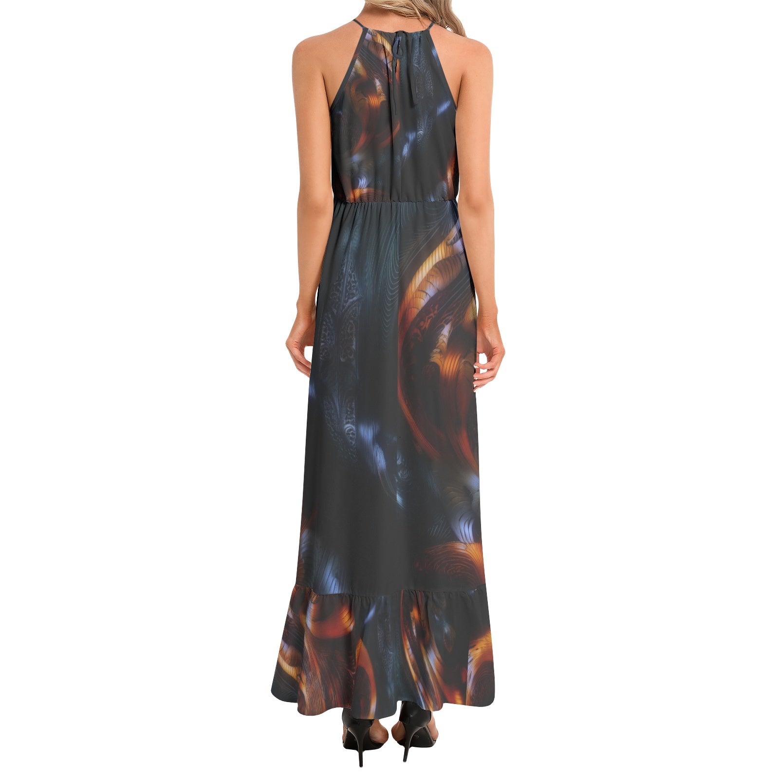 Ruffle Hem Halter Neck Maxi Dress
