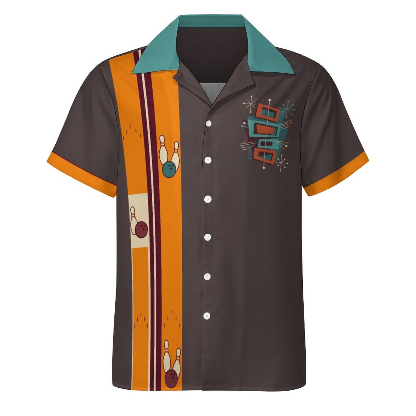 Short Sleeve Cuban Collar Shirt(All-Over Printing) brown bowler