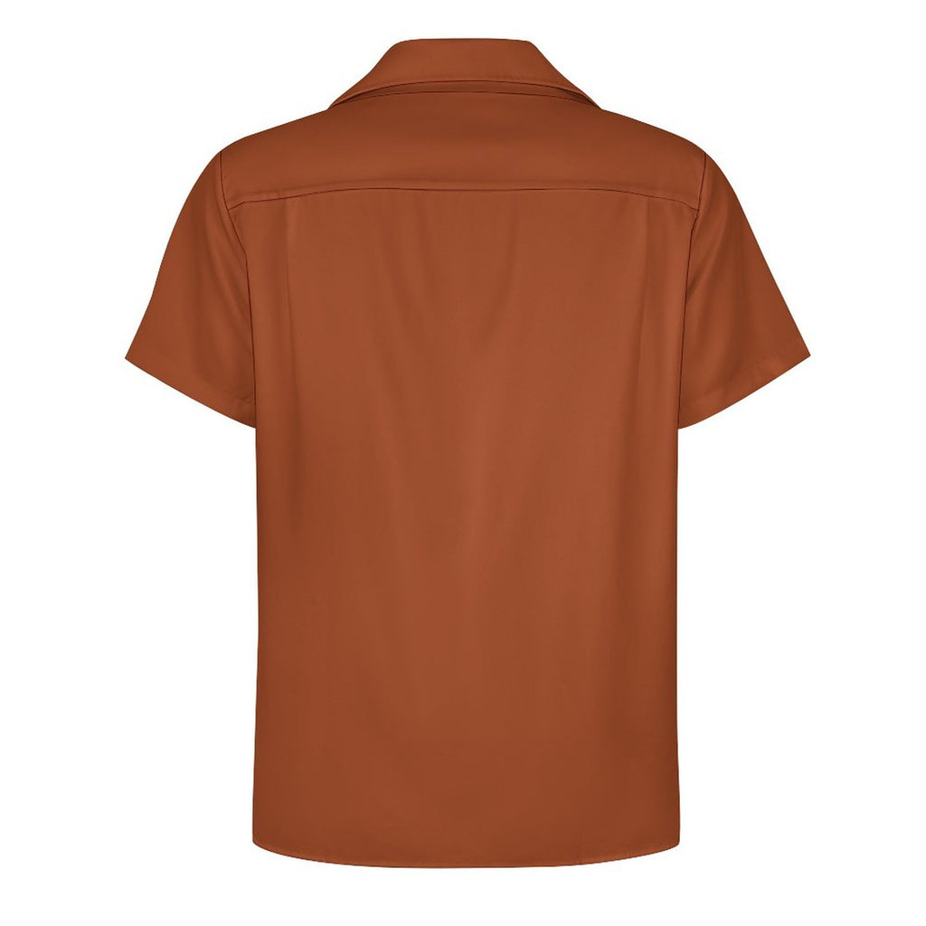 Short Sleeve Cuban Collar Shirt(All-Over Printing) teal beige and rust colored retro