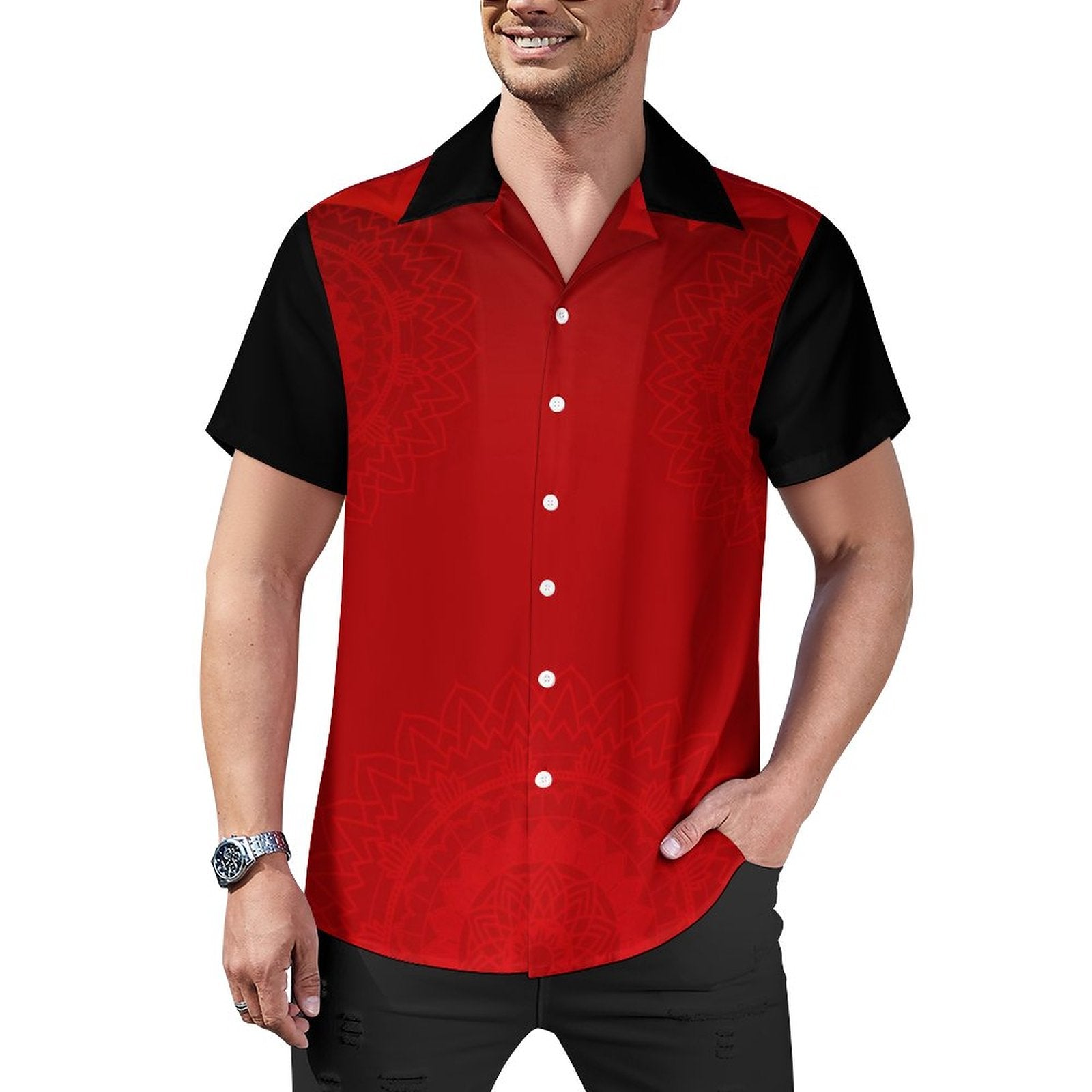 Men's Short Sleeve Hawaiian Print Shirt with Cuban Collar(All-Over Printing)