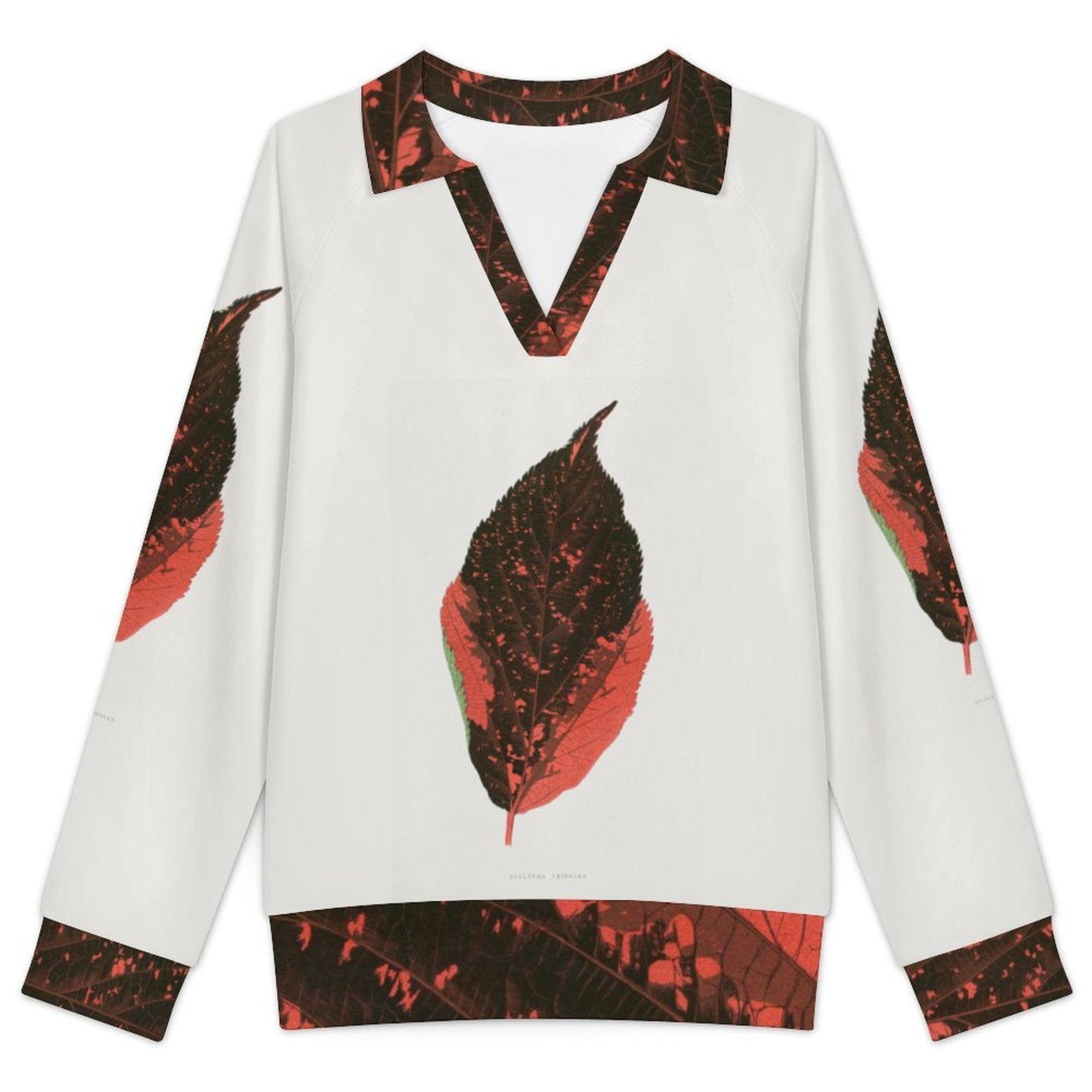 170gsm Casual Long Sleeve V-Neck Sweatshirt(All-Over Printing) Orange leaf pattern