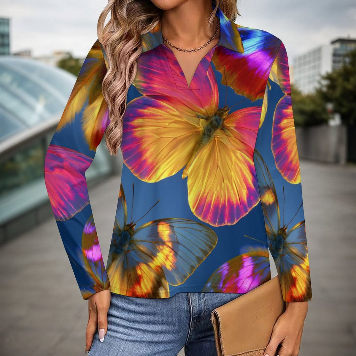 Spectrum Butterfly- Womans V-Neck-  Sunscreen Shirt