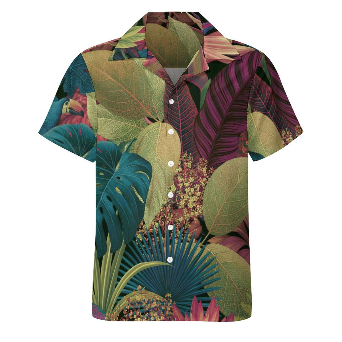 Short Sleeve Cuban Collar Shirt(All-Over Printing) purple and green Hawaiian