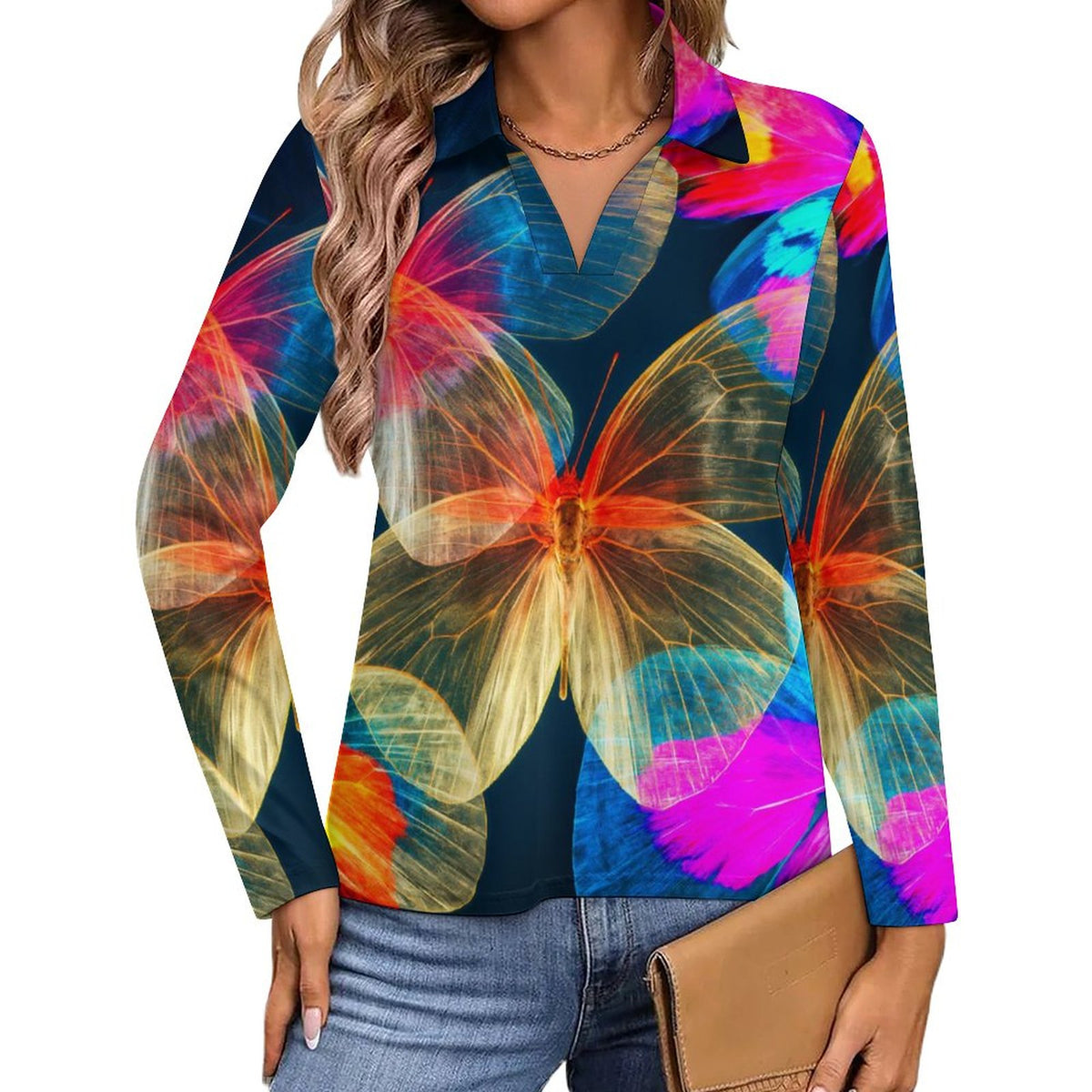 Navy Butterfly V-Neck