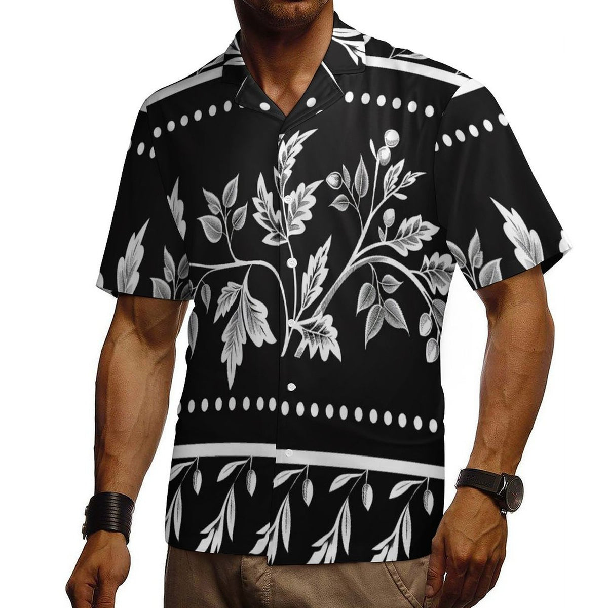 Men’s Cuban Collar Cotton Shirt 190gsm AOP Short Sleeve Casual