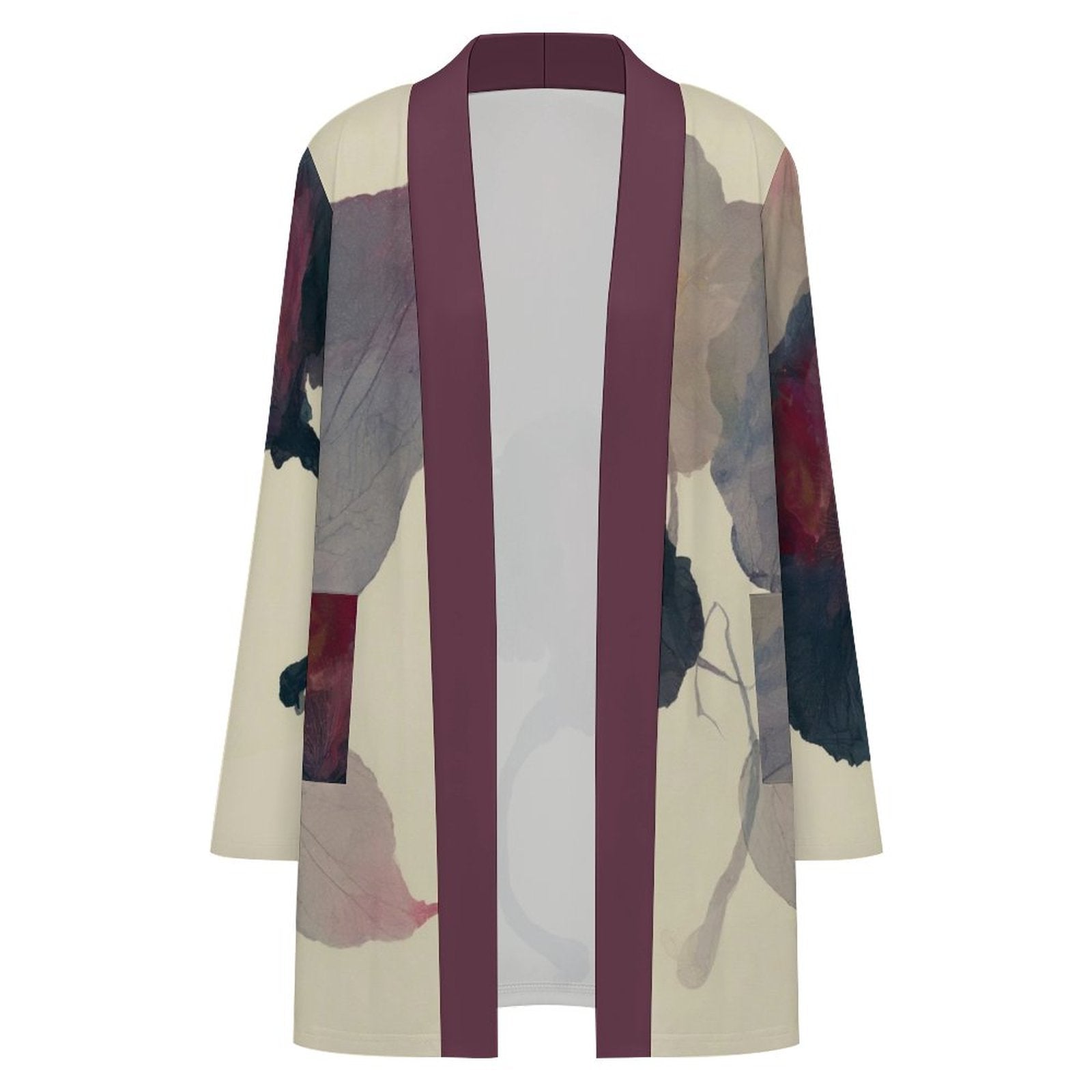 180gsm Women's Long Sleeve Cardigan With Pockets(All-Over Printing) floral purple