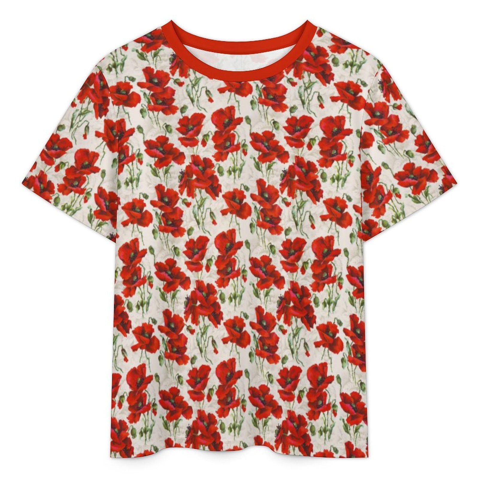 180gsm Short Sleeved Pajama Set(All-Over Printing) floral print beige and red