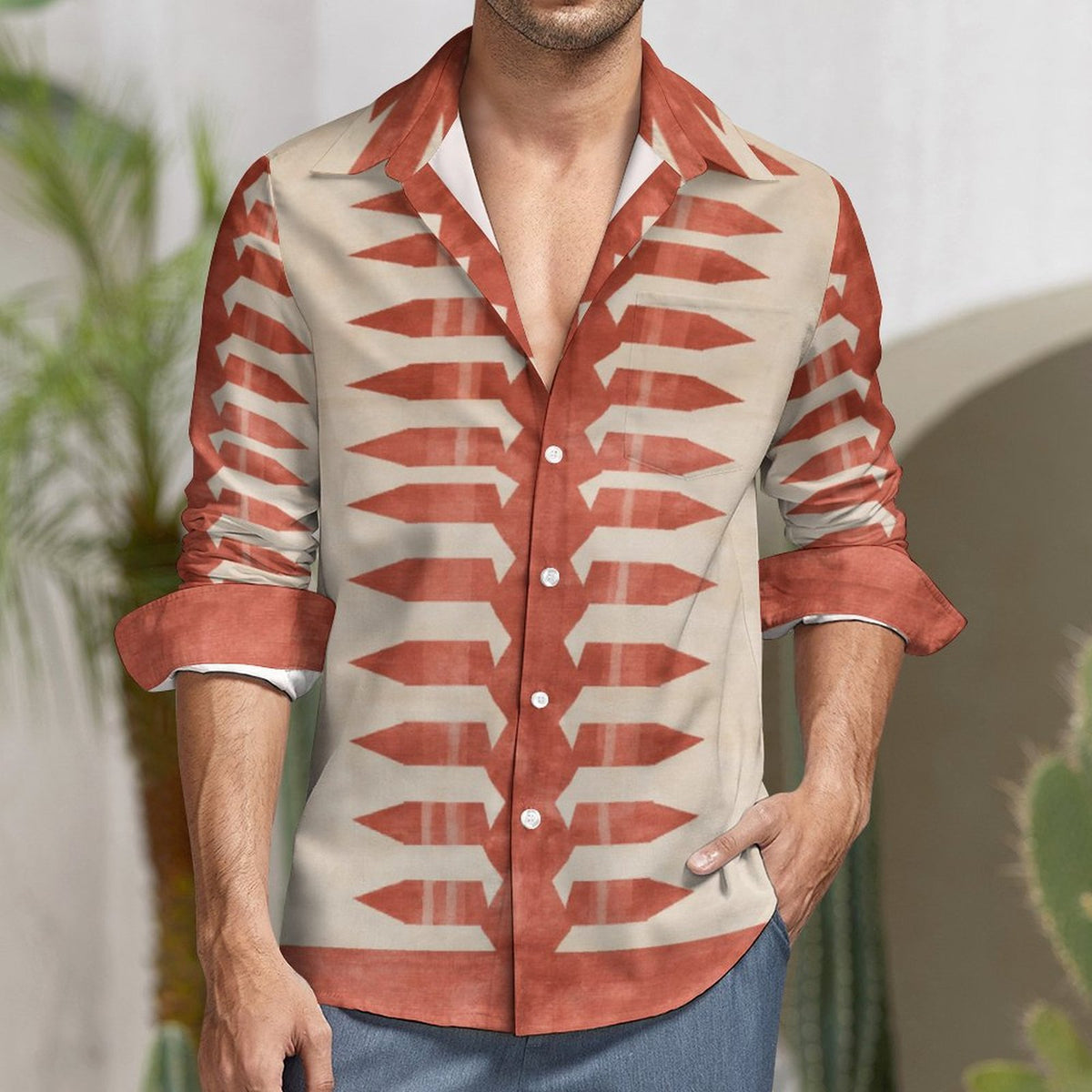 Rusty Arrow Casual Long-Sleeve Button Down Shirt for Men