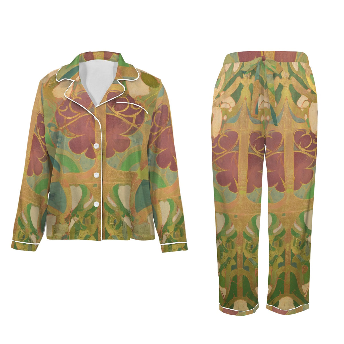 Frank Lloyd Wright Blue & Maroon Satin Pajama Set