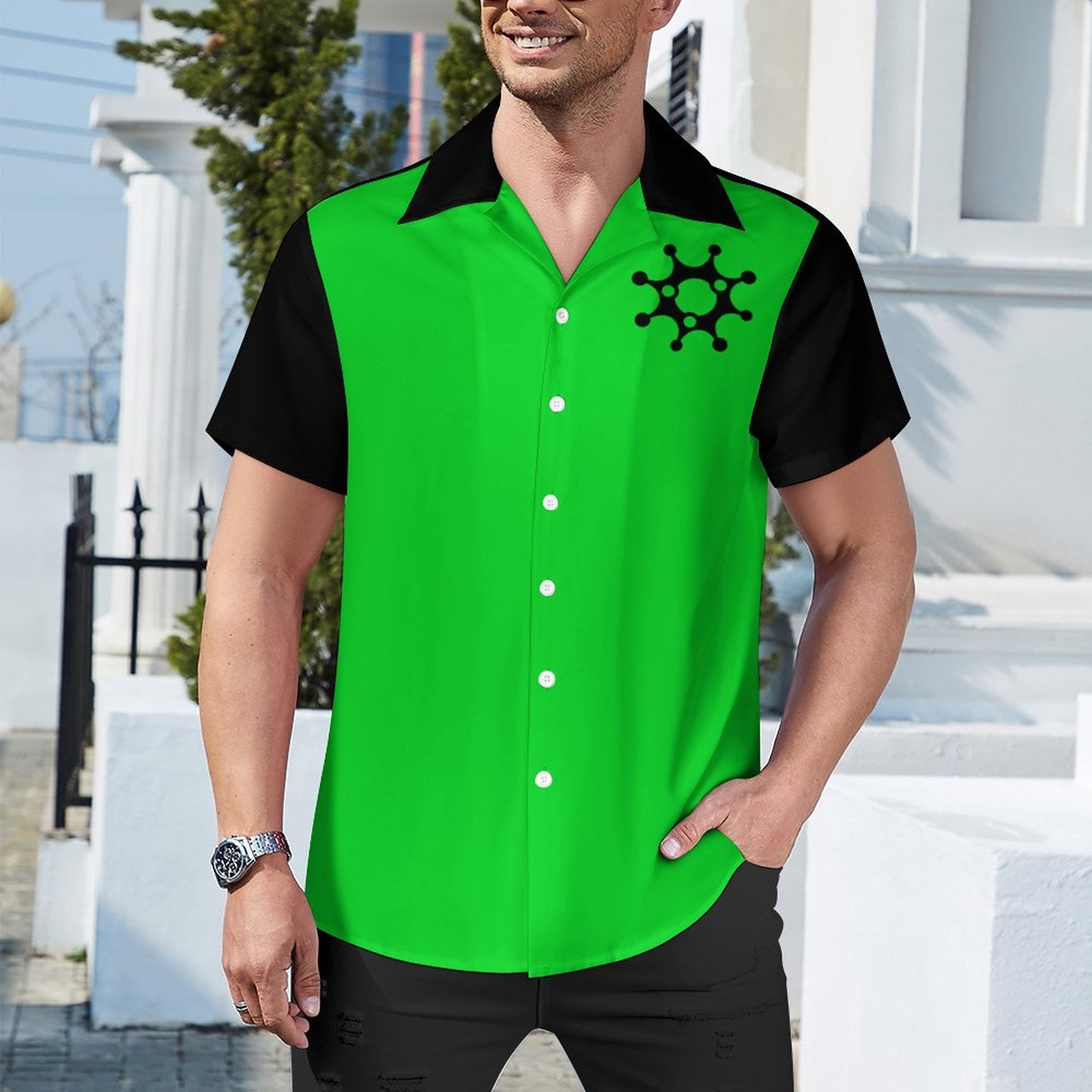 Short Sleeve Cuban Collar Shirt(All-Over Printing) green gear
