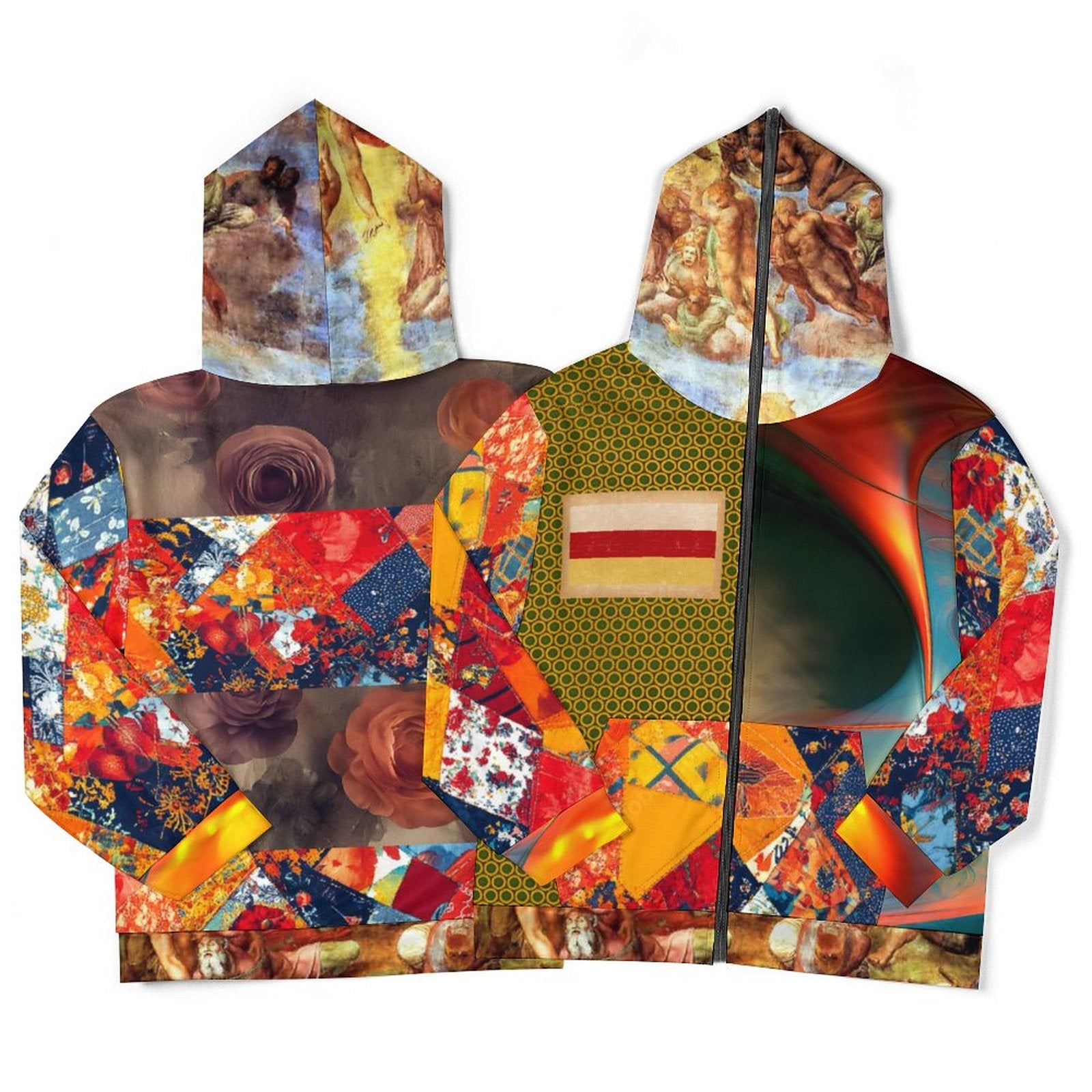 280gsm Full Zip Hoodie For Men(All-Over Printing)bright multicolor patchwork