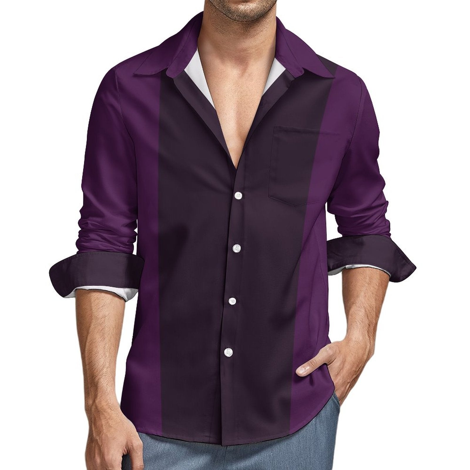 135gsm Casual Long-Sleeve Shirt for Men(All-Over Printing) purple/ dark purple