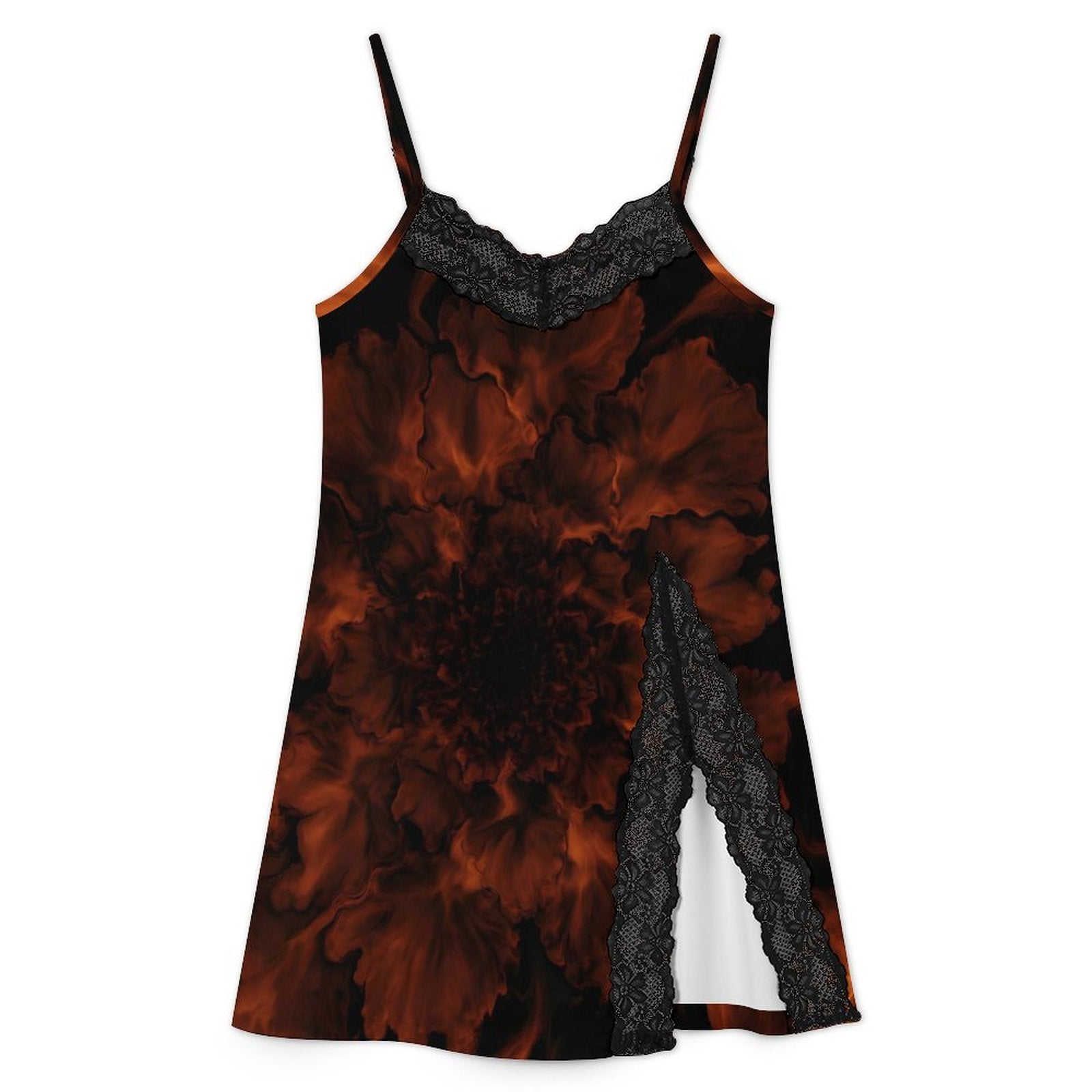 200gsm Lace Camisole Pajama Dress(All-Over Printing)elegant fire black red