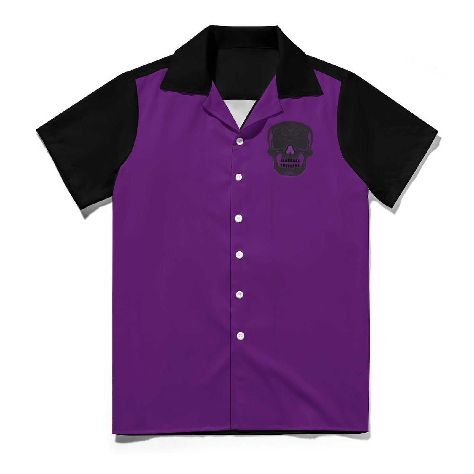 Short Sleeve Cuban Collar Shirt(All-Over Printing) purple skull