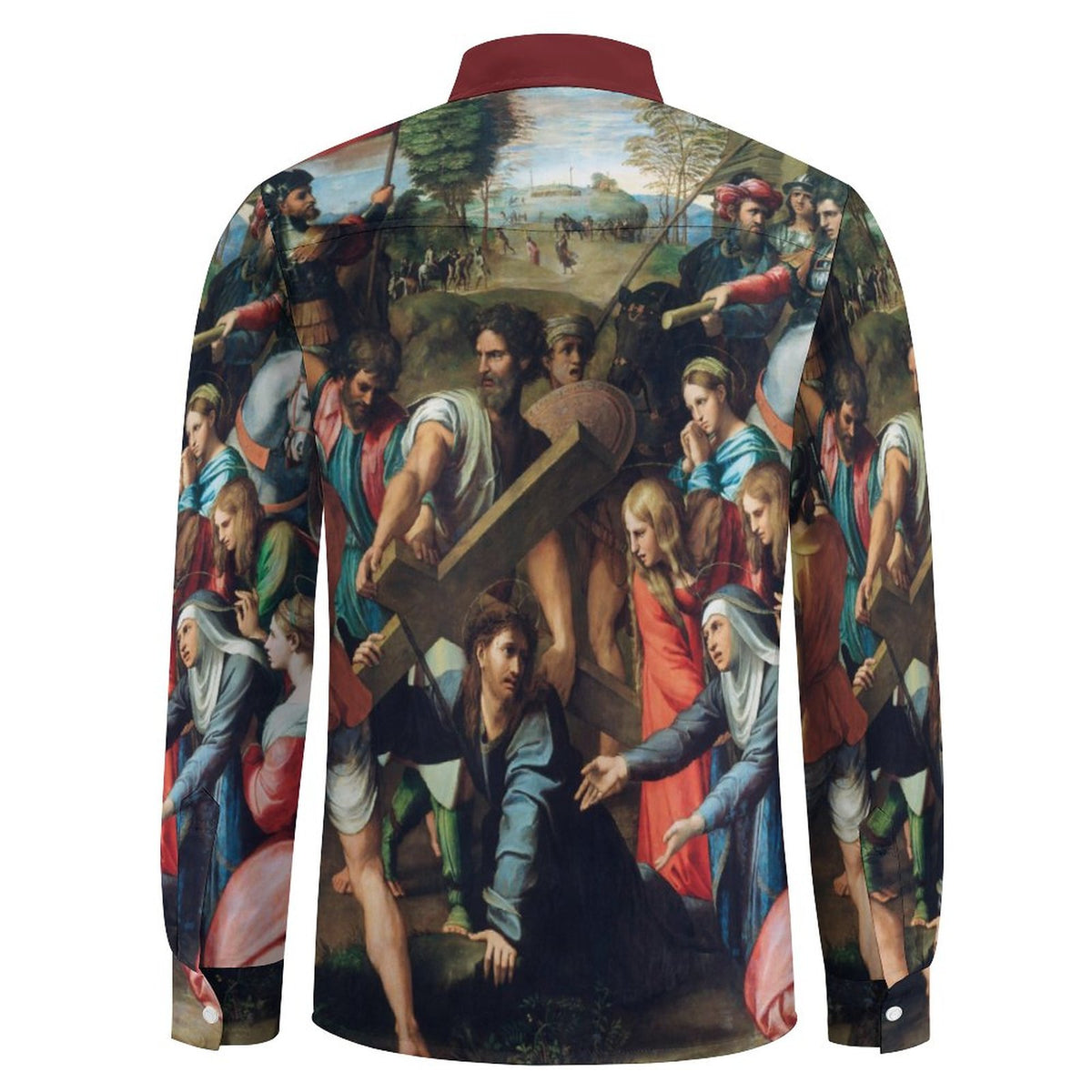 Faux Linen Men Long Sleeve Shirt with Pocket(All-Over Printing)