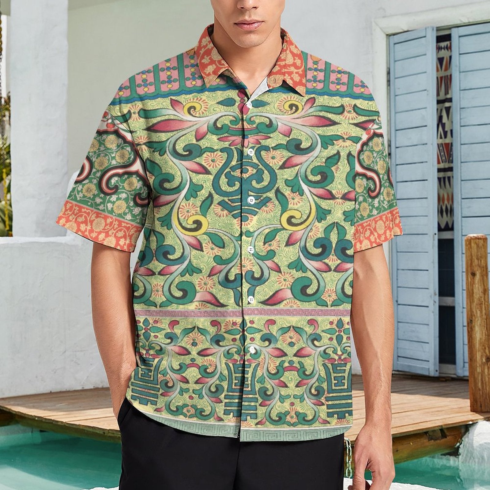 Men's Short Sleeve Button Shirt with Pocket(XS-7XL) Indian Pattern