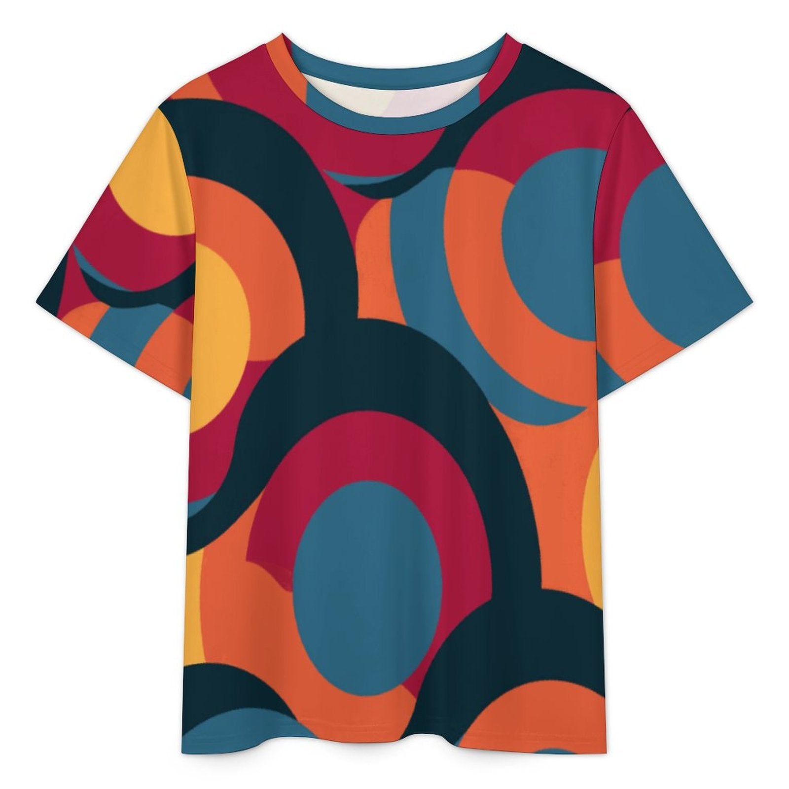 180gsm Short Sleeved Pajama Set(All-Over Printing)retro multicolored circle pattern