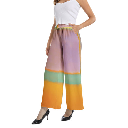 Chiffon Elastic Waist Wide Leg Pants with Pockets