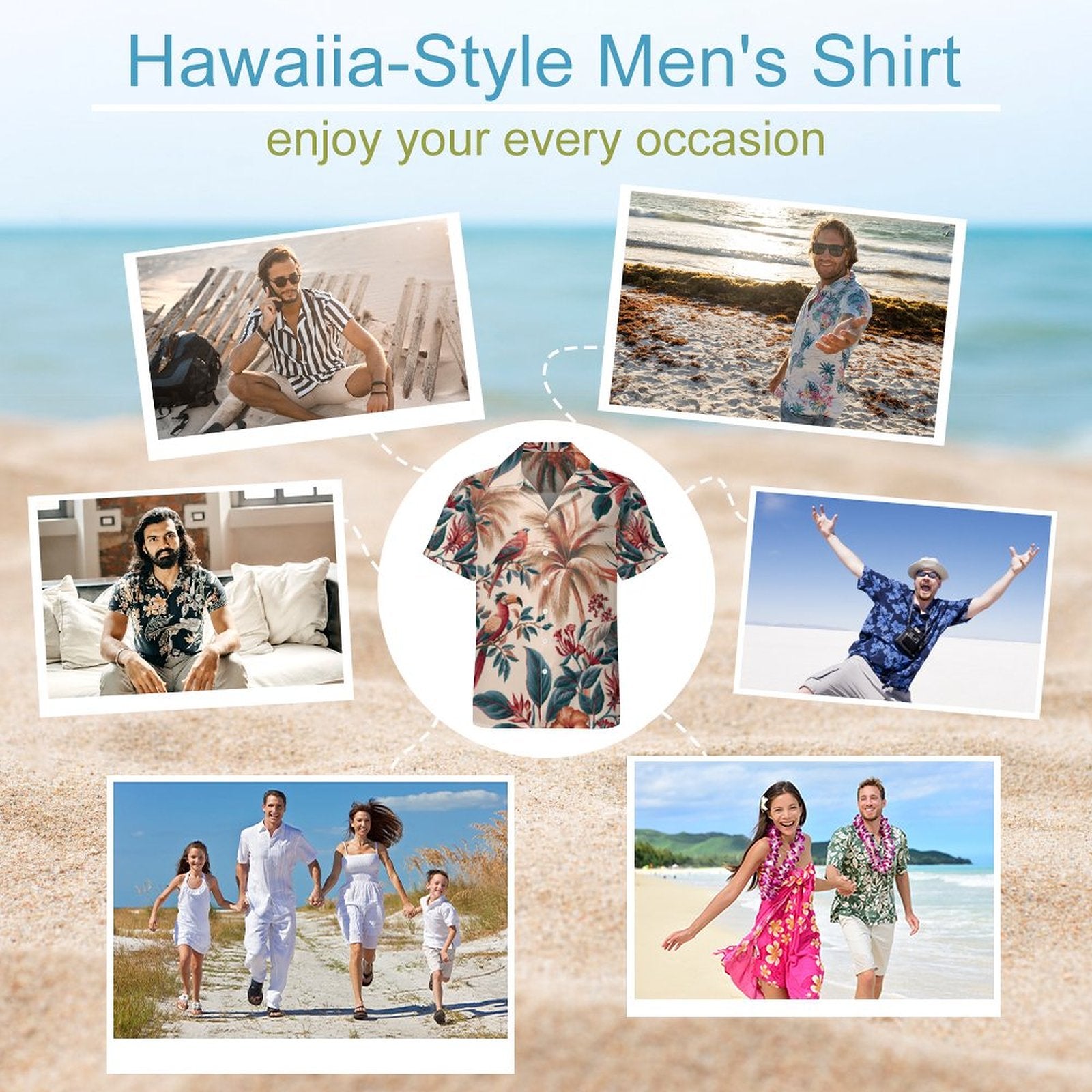 Short Sleeve Cuban Collar Shirt(All-Over Printing) Hawaiian print red and blue