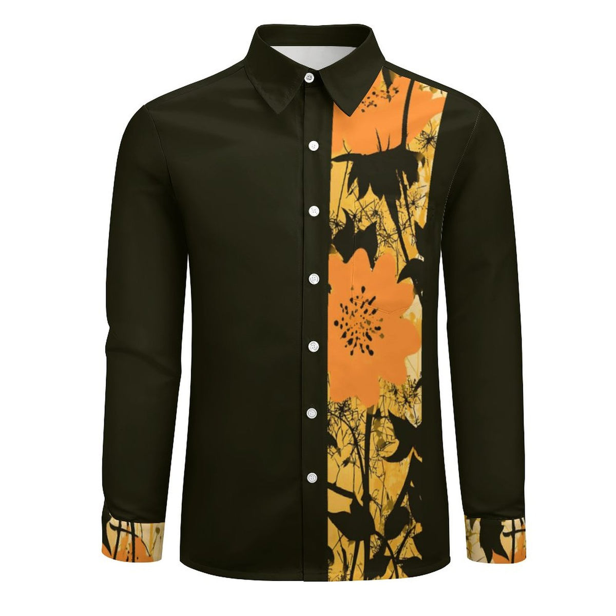 Faux Linen Men Long Sleeve Shirt with Pocket(All-Over Printing)