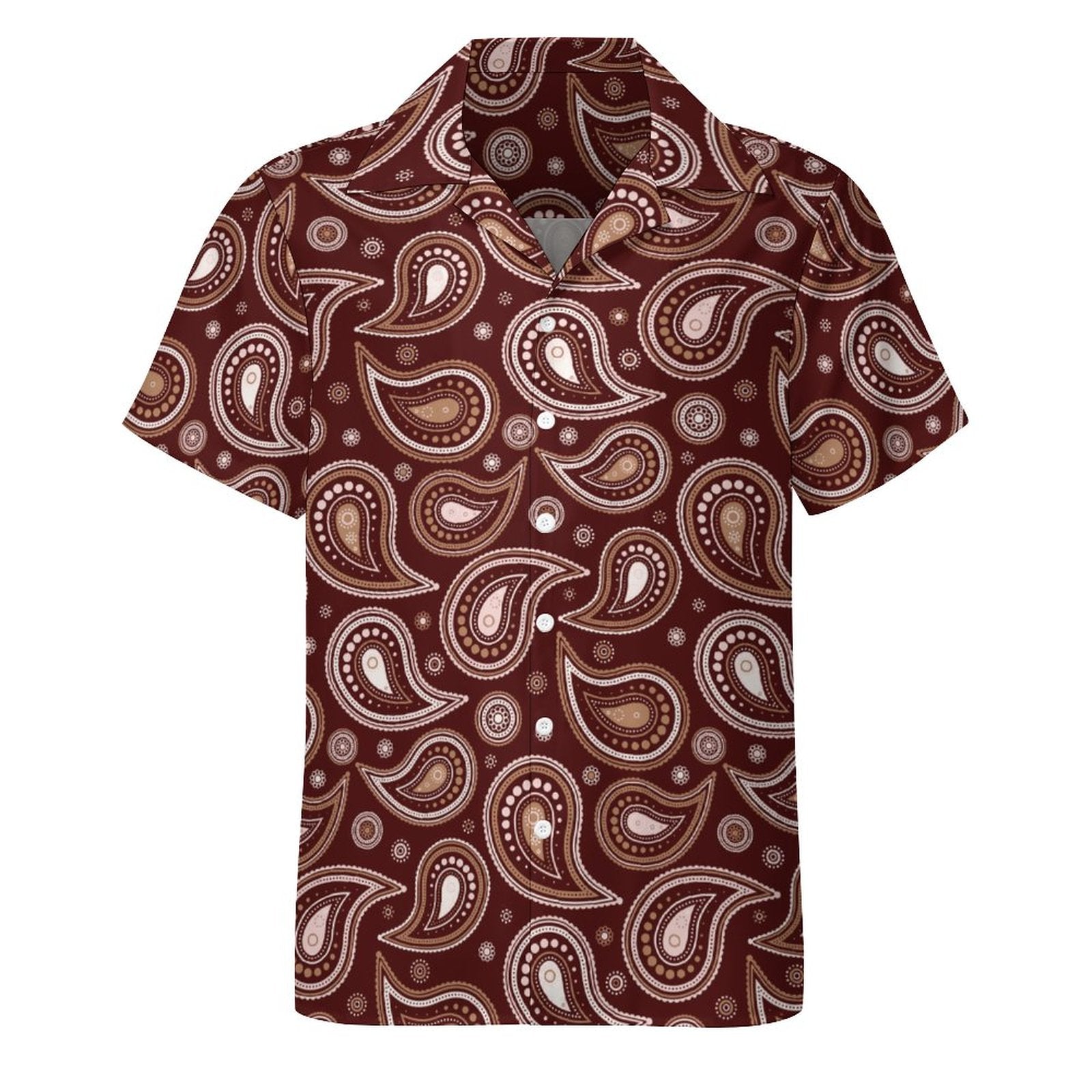 Short Sleeve Cuban Collar Shirt(All-Over Printing) brown paisley