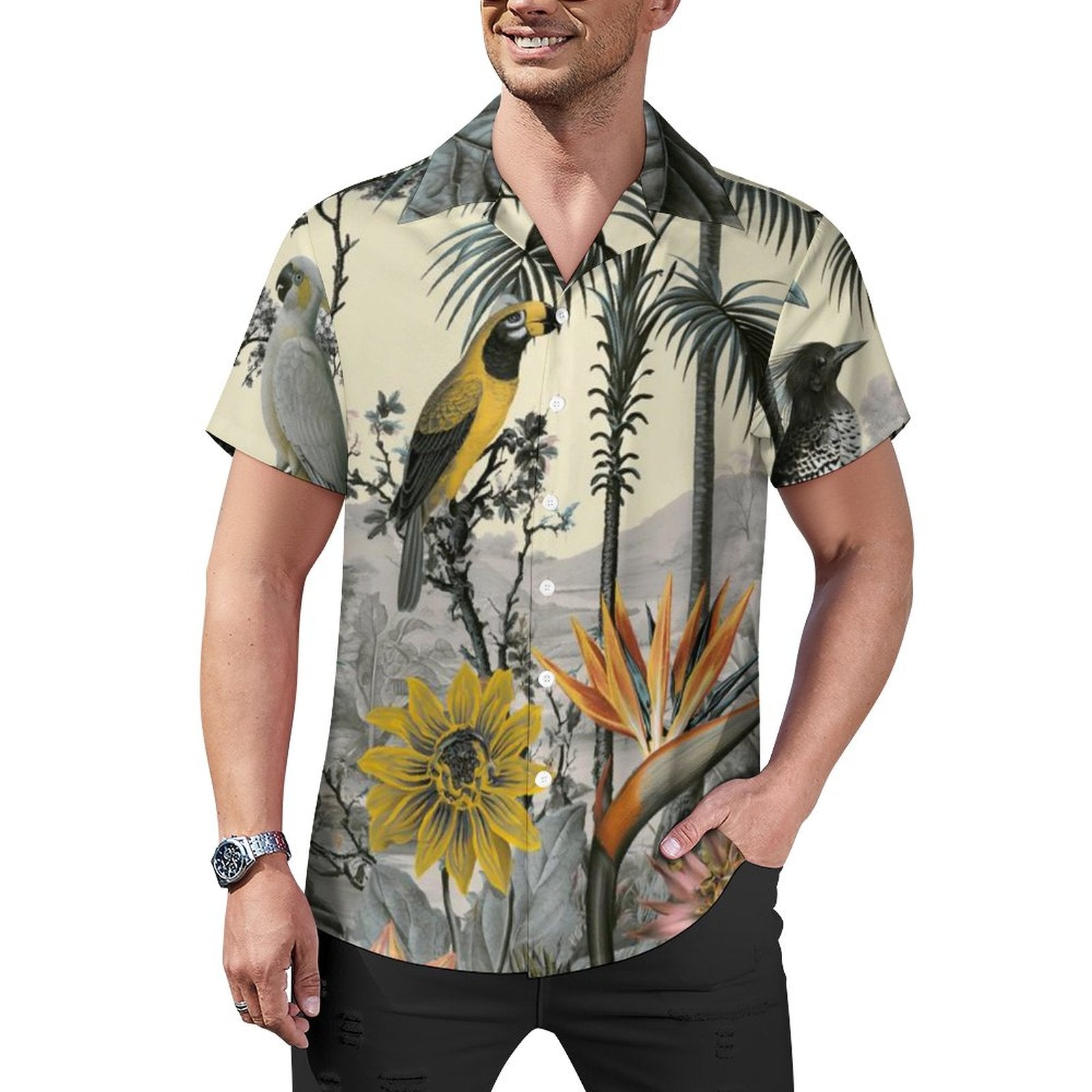 Short Sleeve Cuban Collar Shirt(All-Over Printing) Hawaiian yellow