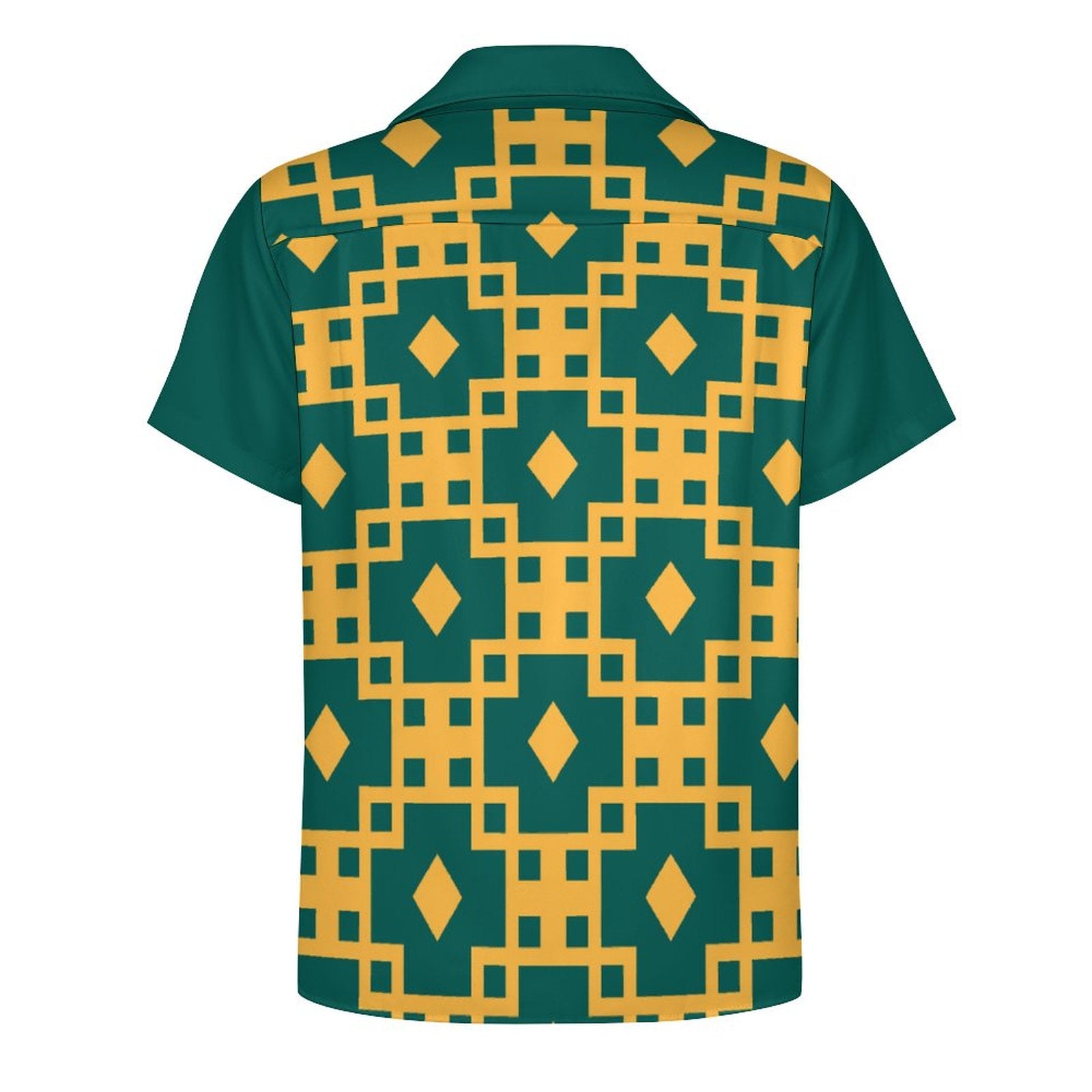 Short Sleeve Cuban Collar Shirt(All-Over Printing) green and yellow grid