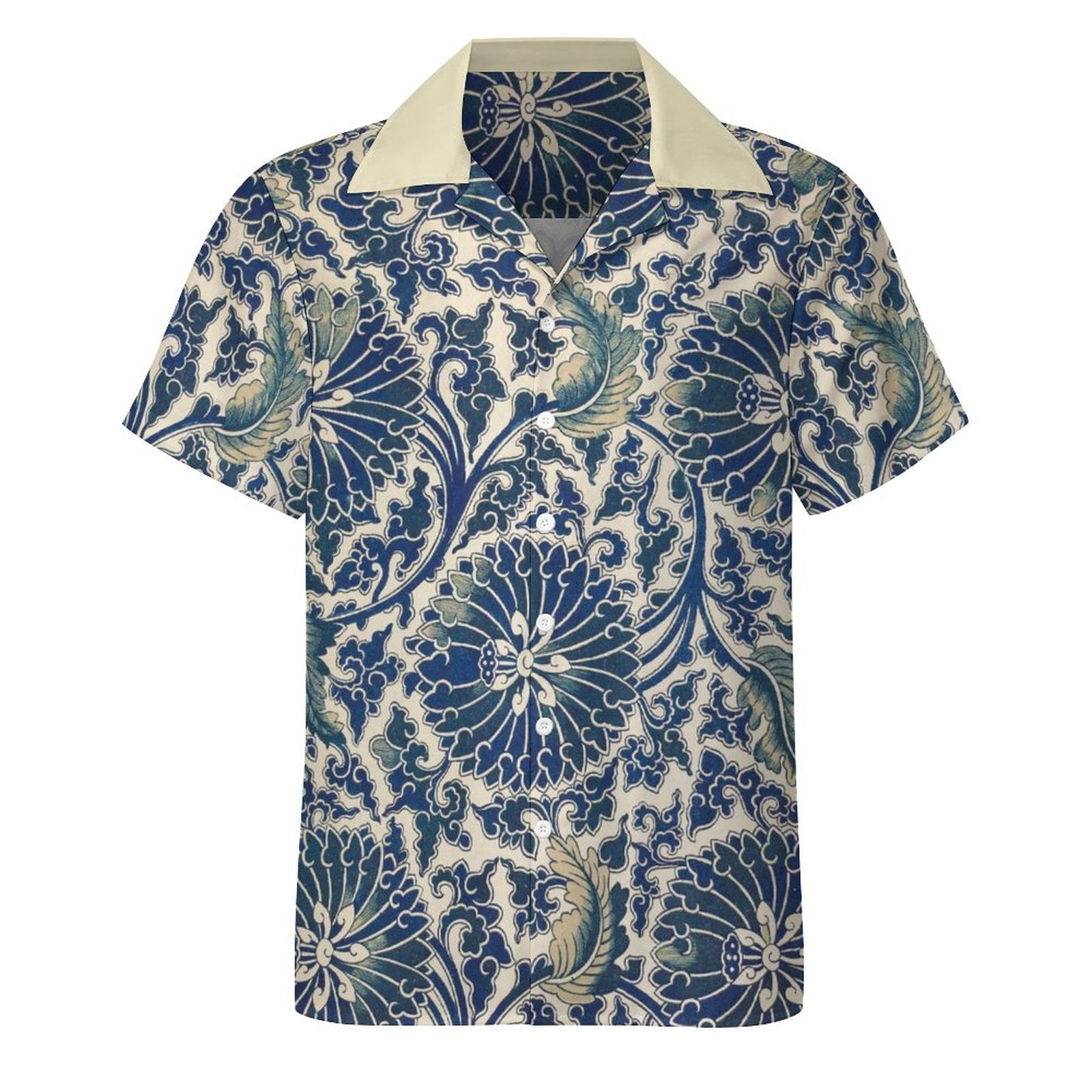 Men's Short Sleeve Hawaiian Print Shirt with Cuban Collar(All-Over Printing) Blue pattern