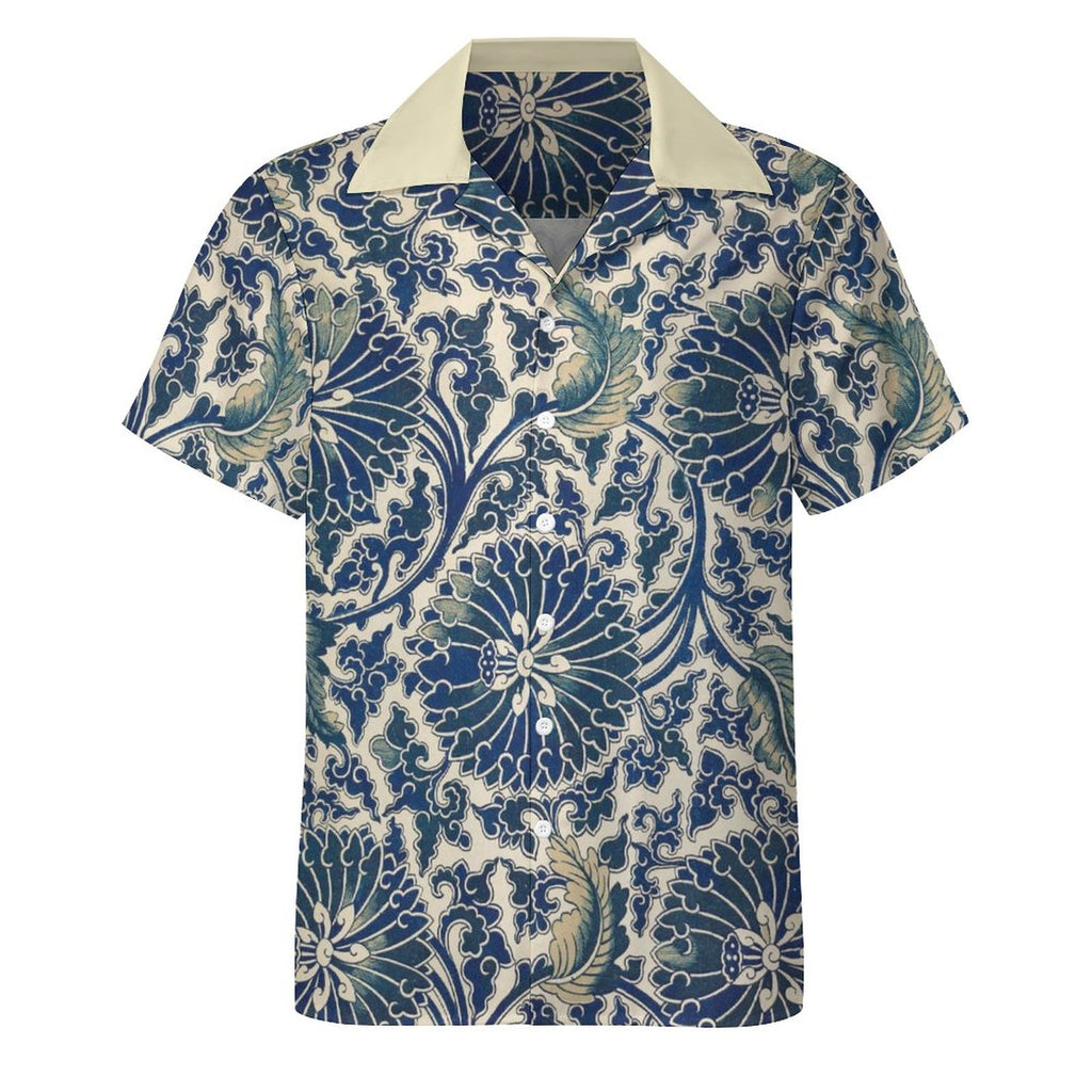 Men's Short Sleeve Hawaiian Print Shirt with Cuban Collar(All-Over Printing) Blue pattern