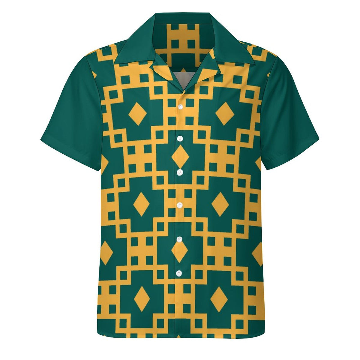 Short Sleeve Cuban Collar Shirt(All-Over Printing) green and yellow grid