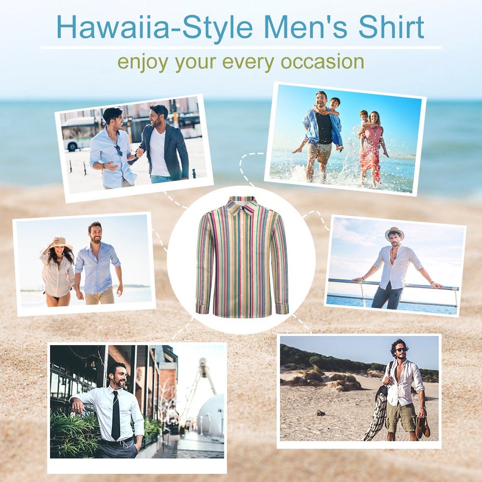 135gsm Casual Long-Sleeve Shirt for Men(All-Over Printing) italian stripes