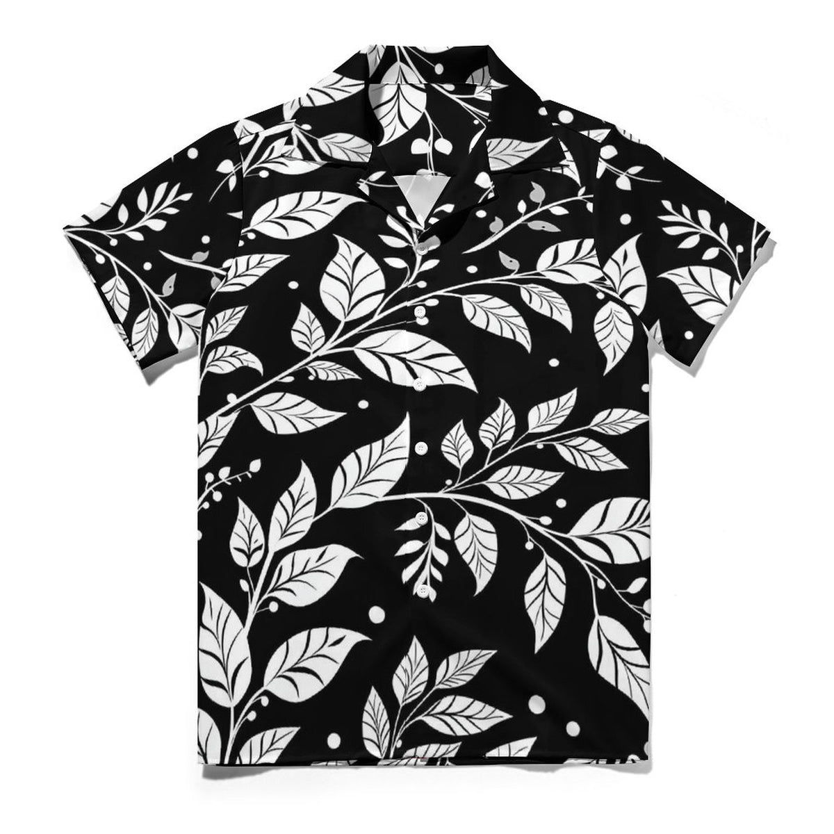 Short Sleeve Cuban Collar Shirt(All-Over Printing) black and white Greek plant pattern
