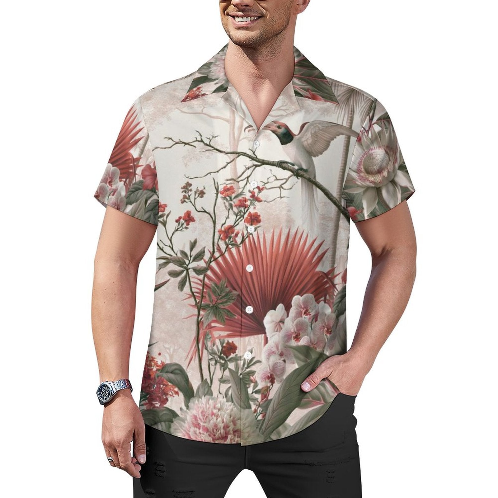 Short Sleeve Cuban Collar Shirt(All-Over Printing) Hawaiian print 1