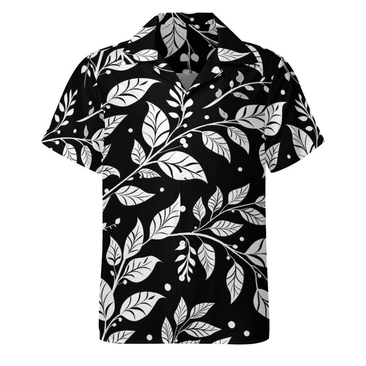 Short Sleeve Cuban Collar Shirt(All-Over Printing) black and white Greek plant pattern