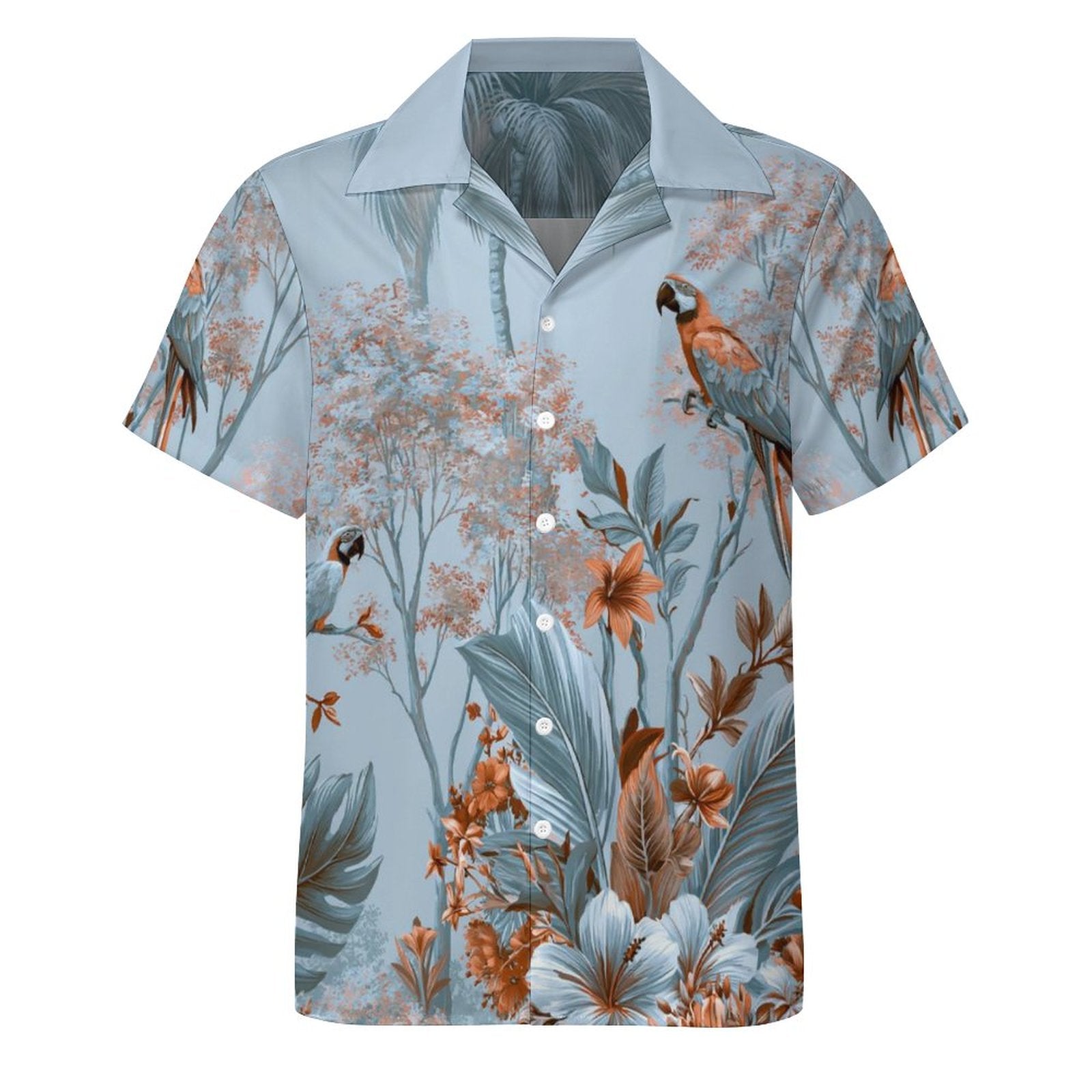 Short Sleeve Cuban Collar Shirt(All-Over Printing) Hawaiian light blue and brown print