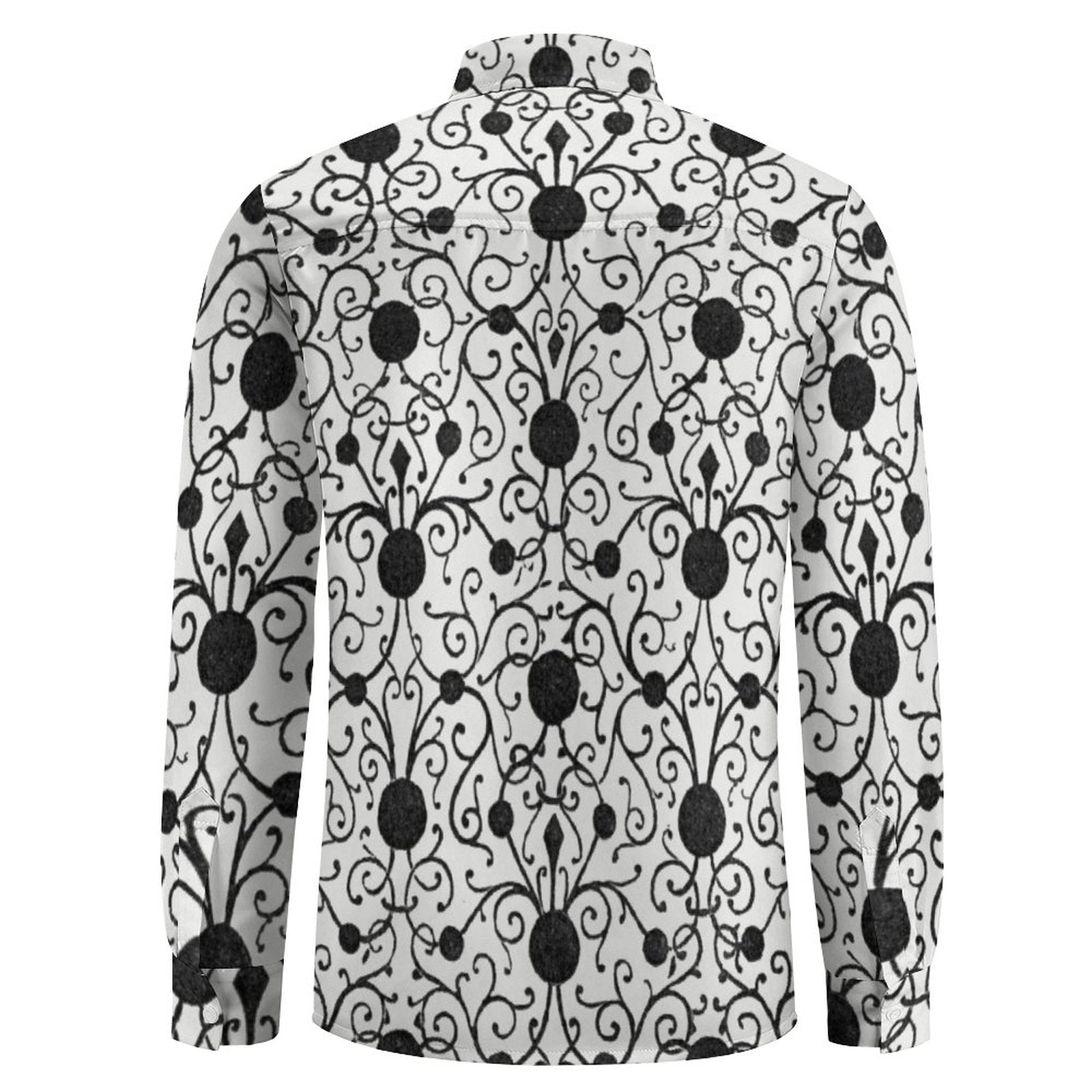 135gsm Casual Long-Sleeve Shirt for Men(All-Over Printing) Mediterranean pattern black and white