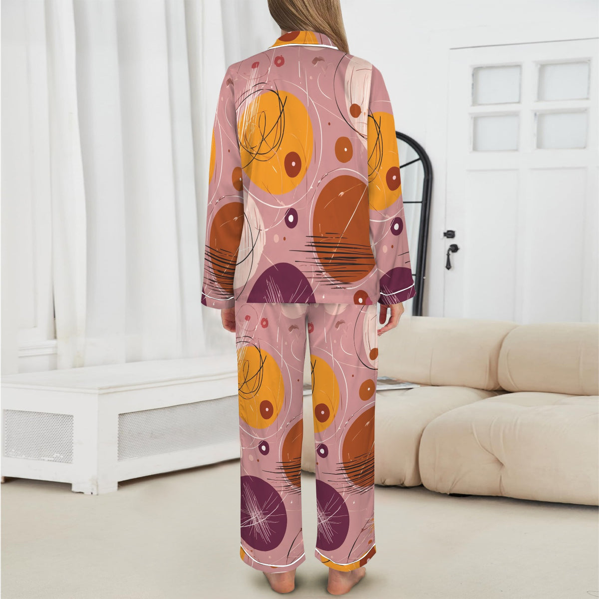 Women's Satin Pajama Set Atomic Retro Print Sleepwear