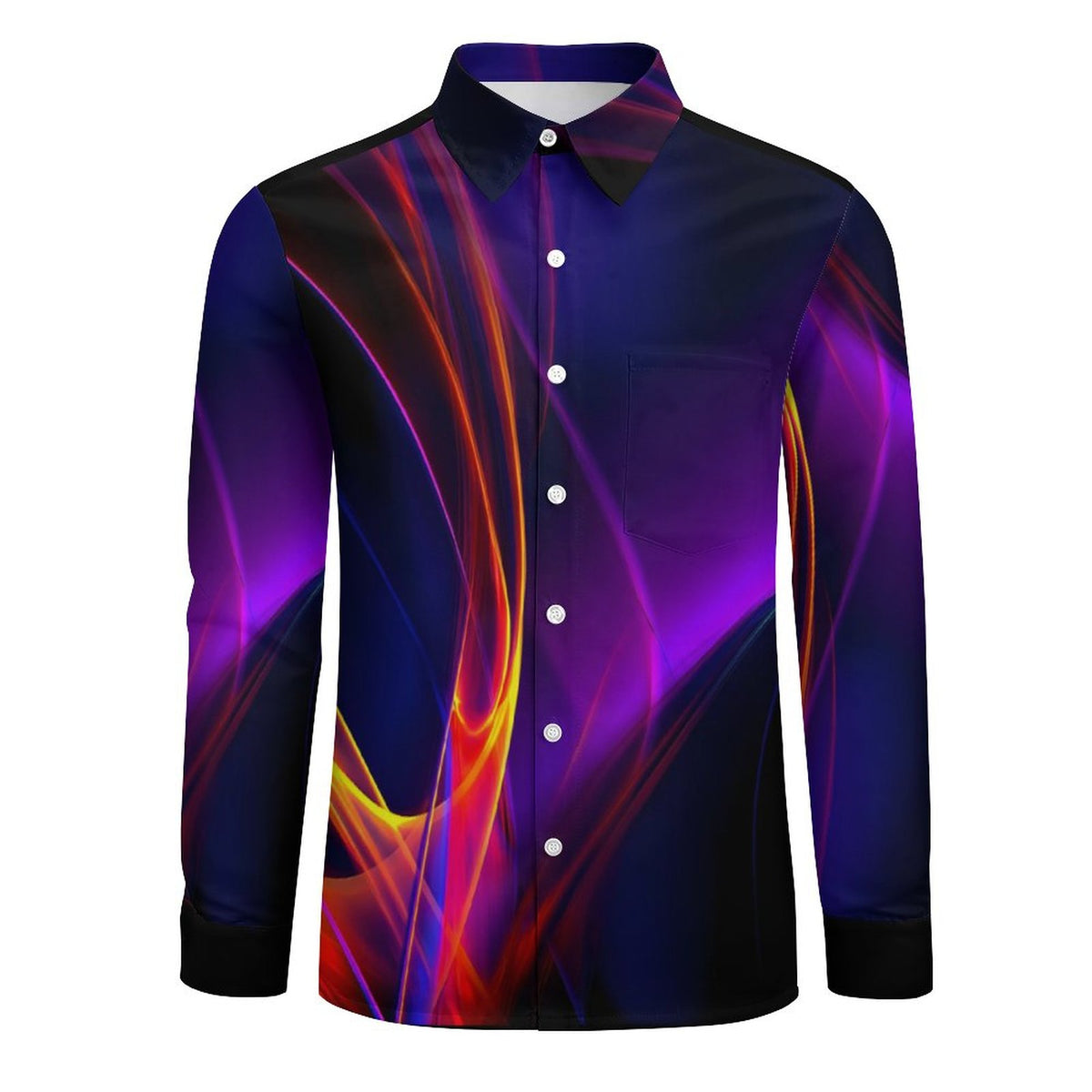 Faux Linen Men Long Sleeve Shirt with Pocket(All-Over Printing)
