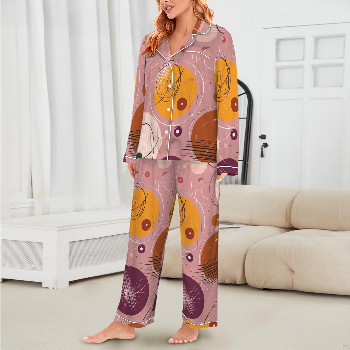 Women's 1950s Atomic Retro Satin Pajama Set