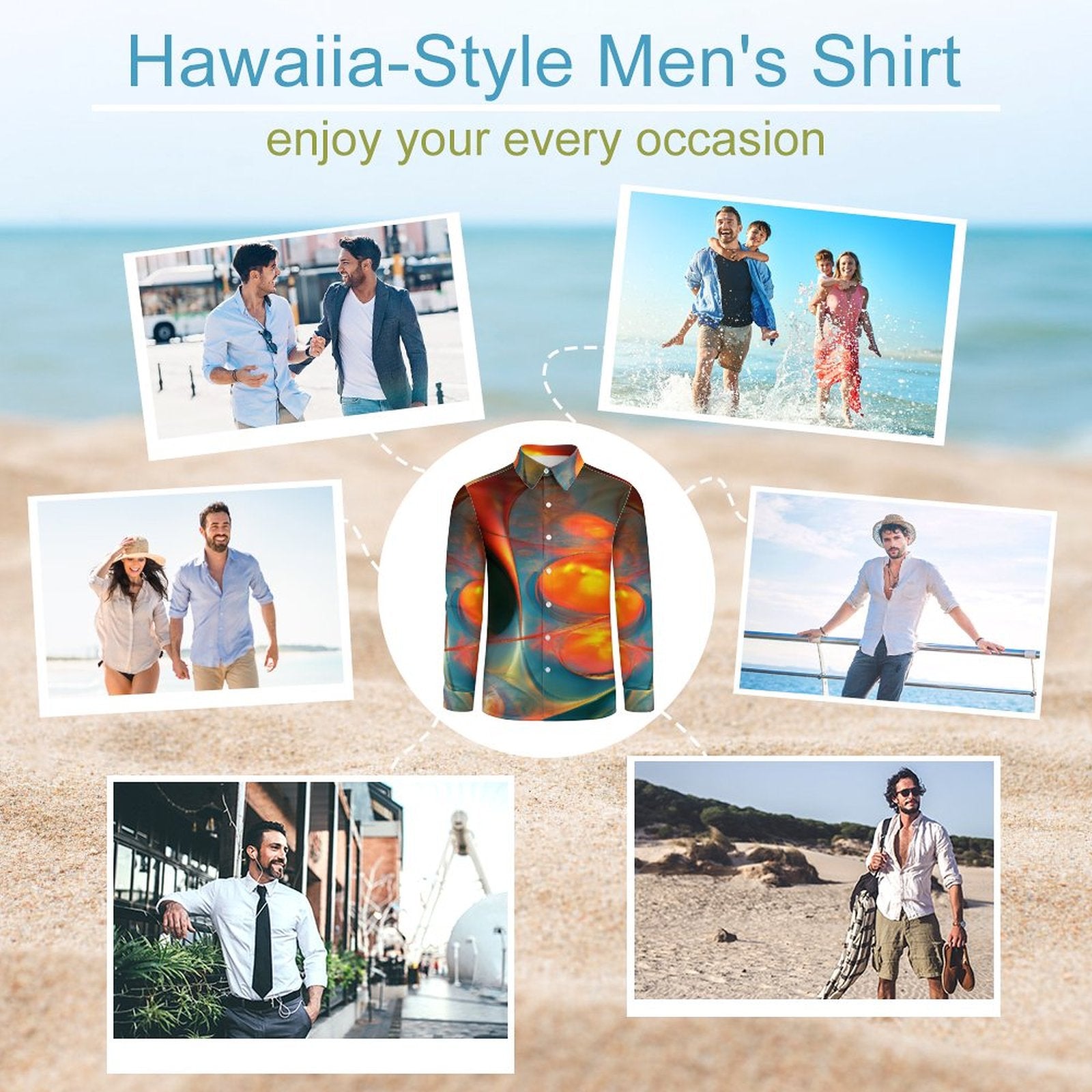 Men's Long Sleeve Shirt with Pocket(All-Over Printing)disco orange